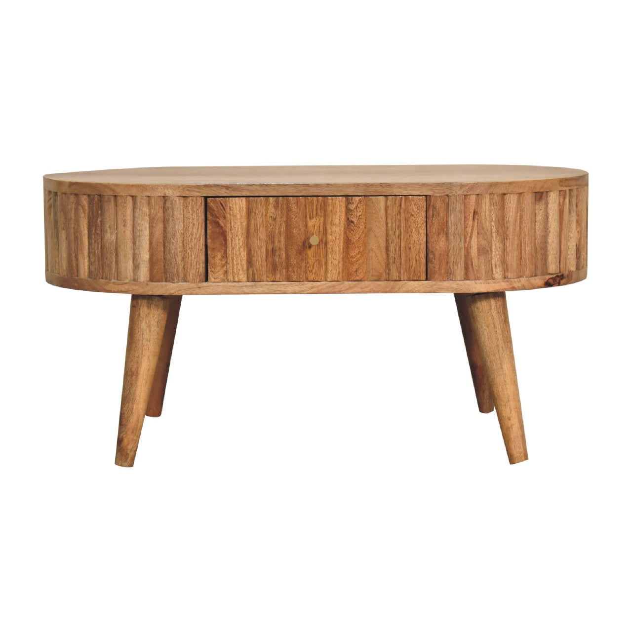 Ridged Coffee Table With 2 Drawers - Solid Wood (Nordic Style)