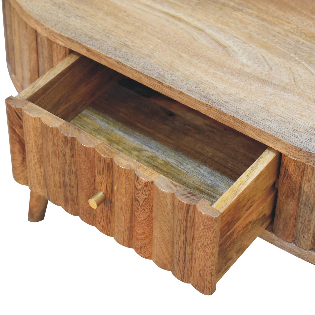 Ridged Coffee Table With 2 Drawers - Solid Wood (Nordic Style)