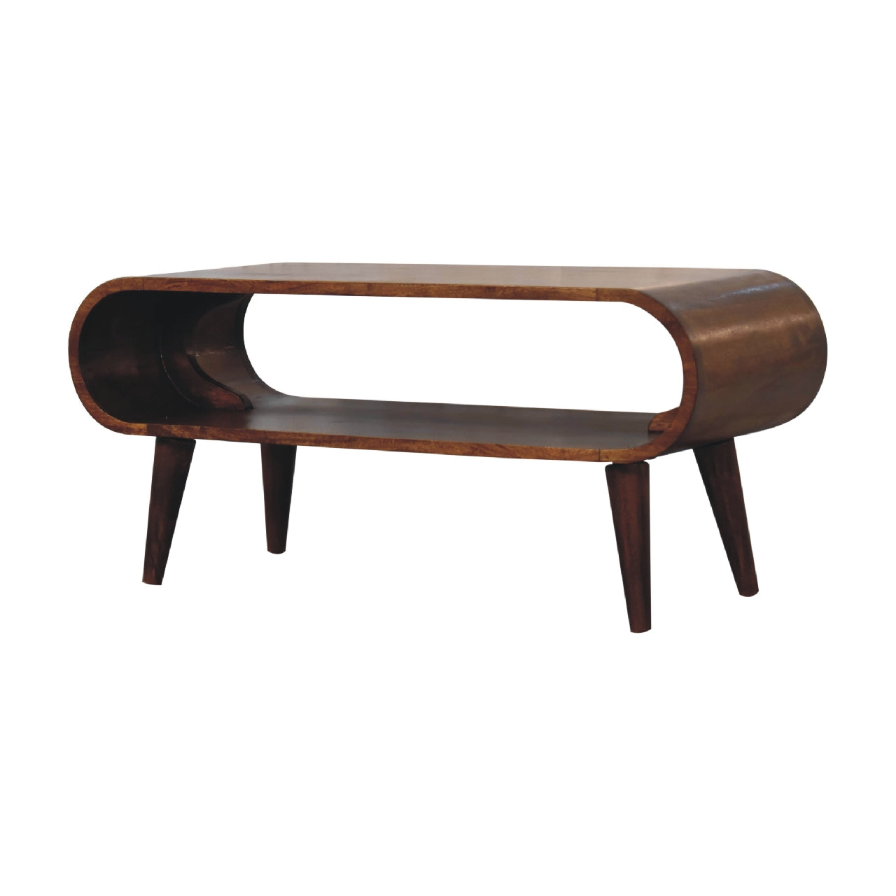 Amaya Chestnut Nordic Style Coffee Table - Handmade Solid Wood Coffee Table with Minimalist Design and Open Shelf