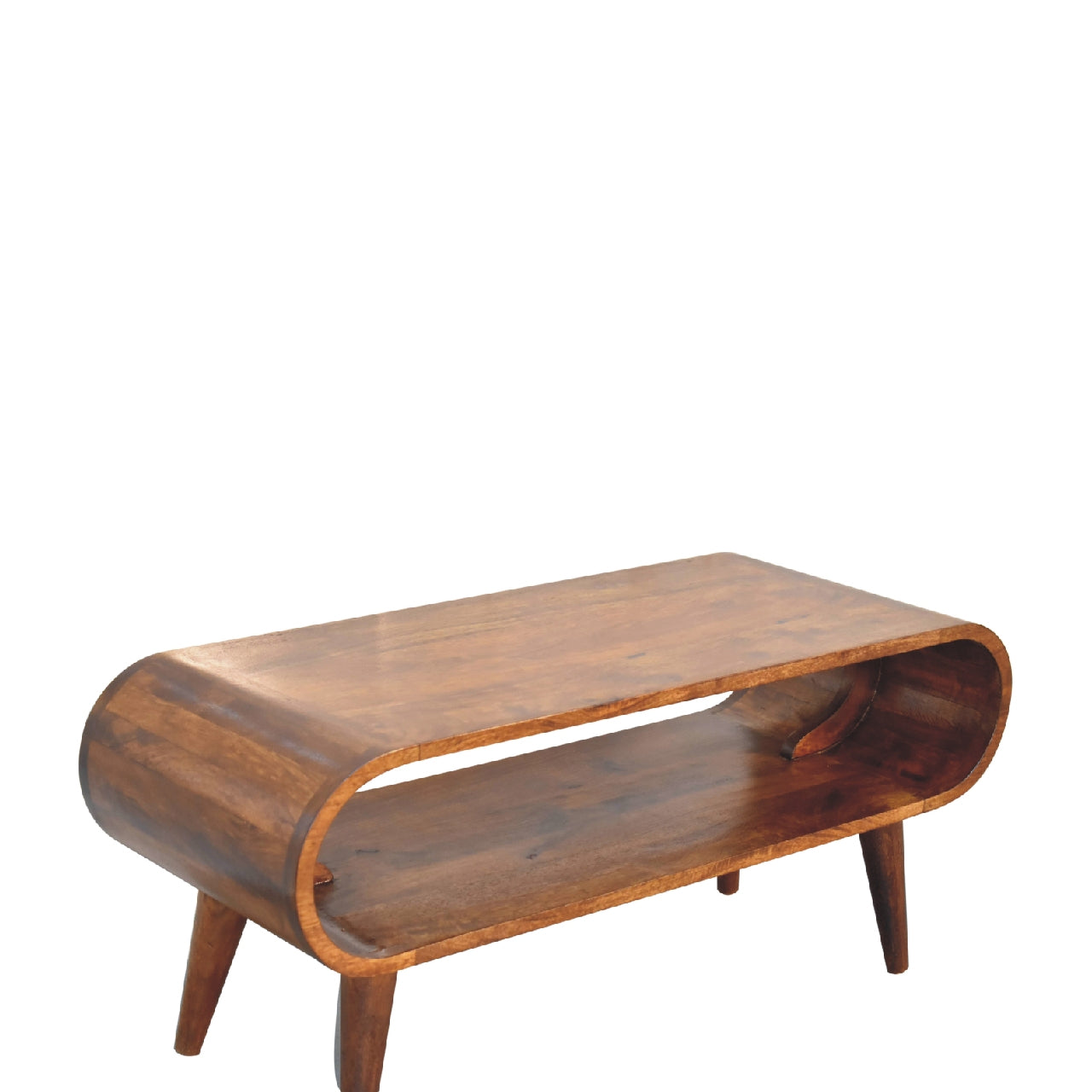 Amaya Chestnut Nordic Style Coffee Table - Handmade Solid Wood Coffee Table with Minimalist Design and Open Shelf