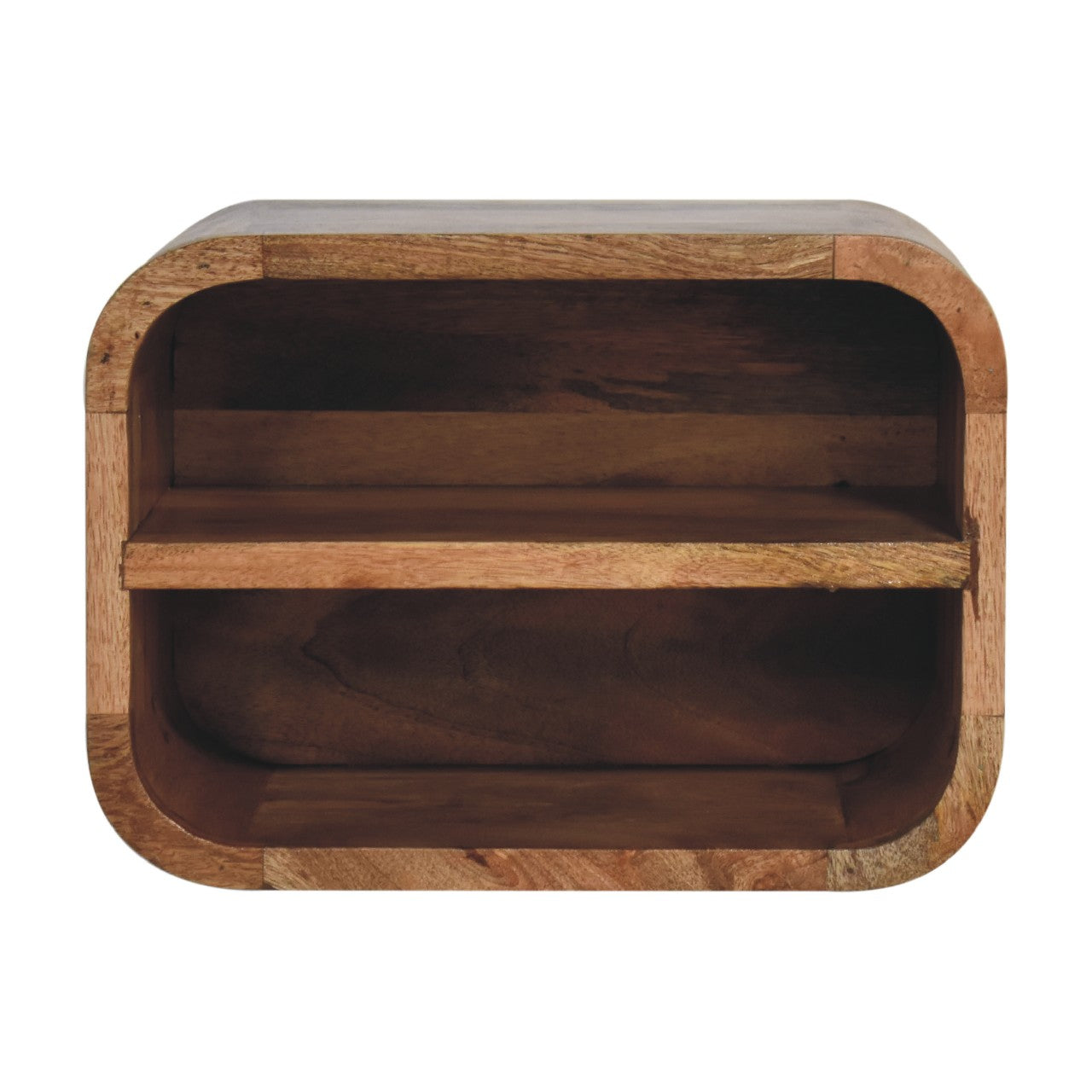 Oak-ish Floating Open Curve Bedside - Handmade Solid Wood 2 shelves
