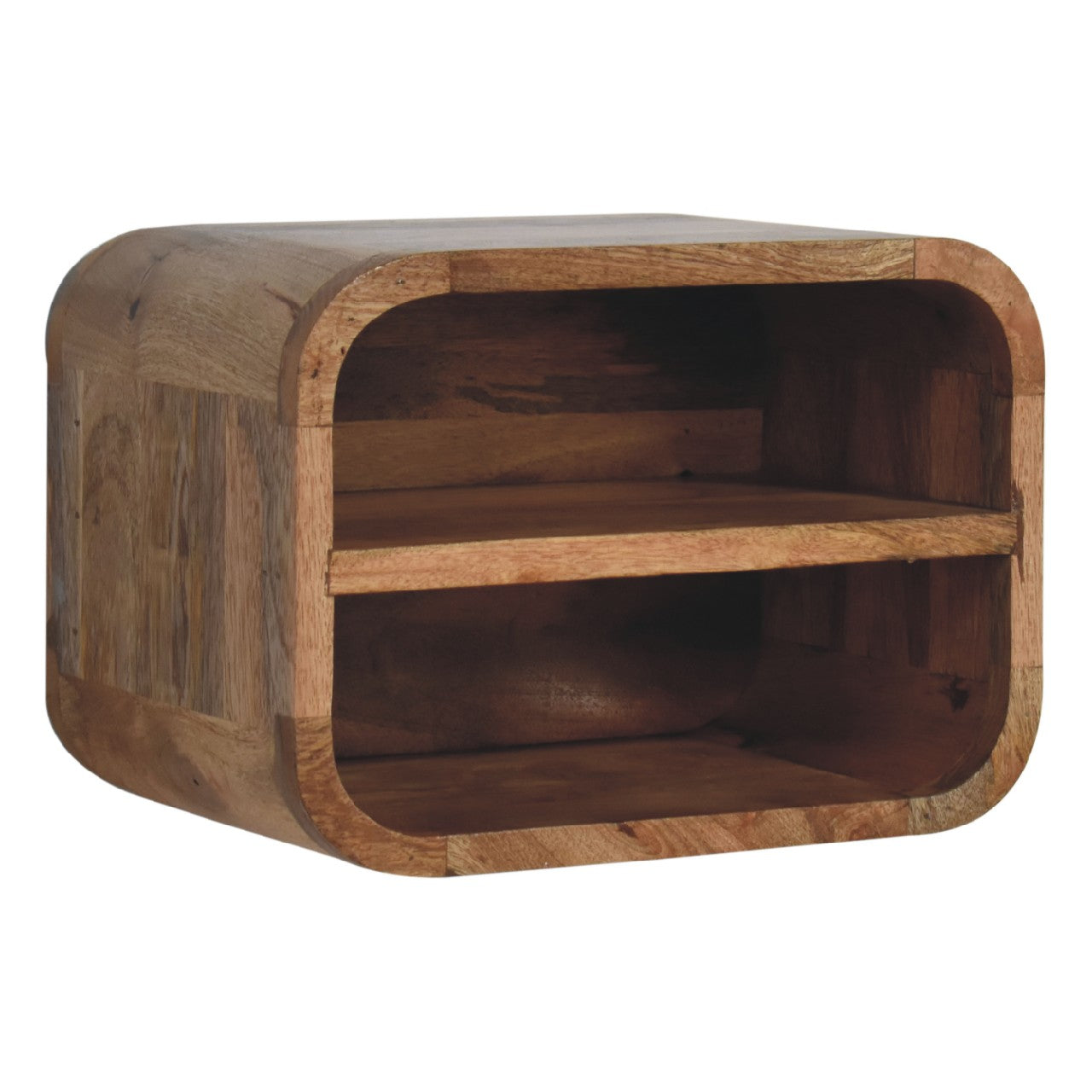 Oak-ish Floating Open Curve Bedside - Handmade Solid Wood 2 shelves