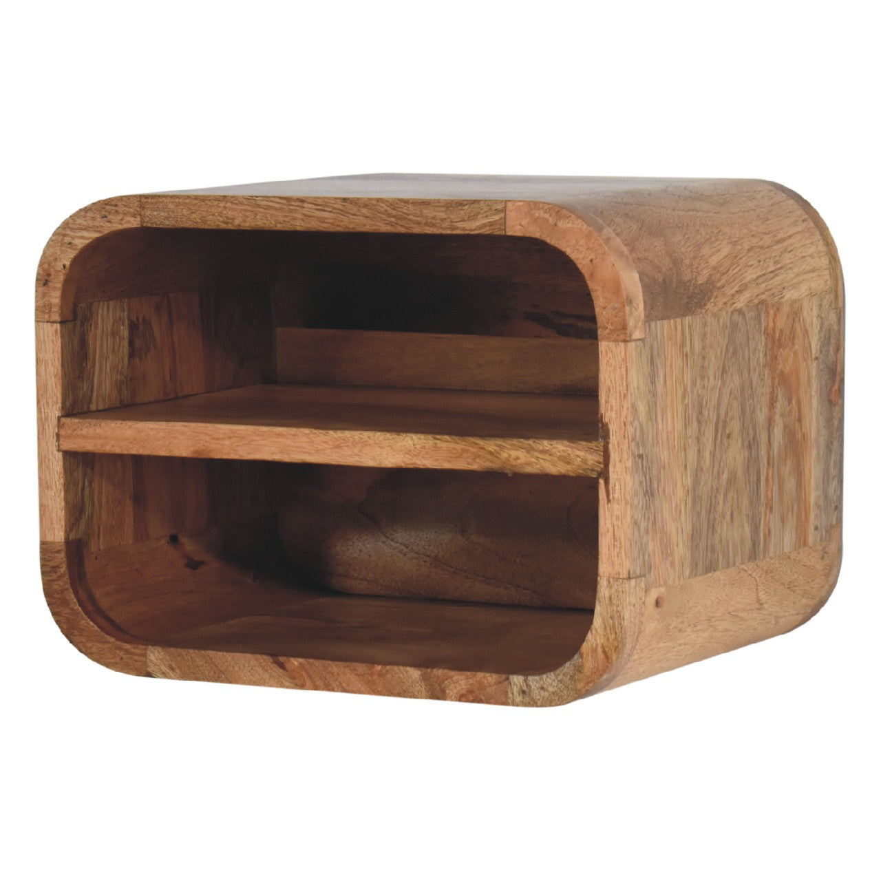 Oak-ish Floating Open Curve Bedside - Handmade Solid Wood 2 shelves