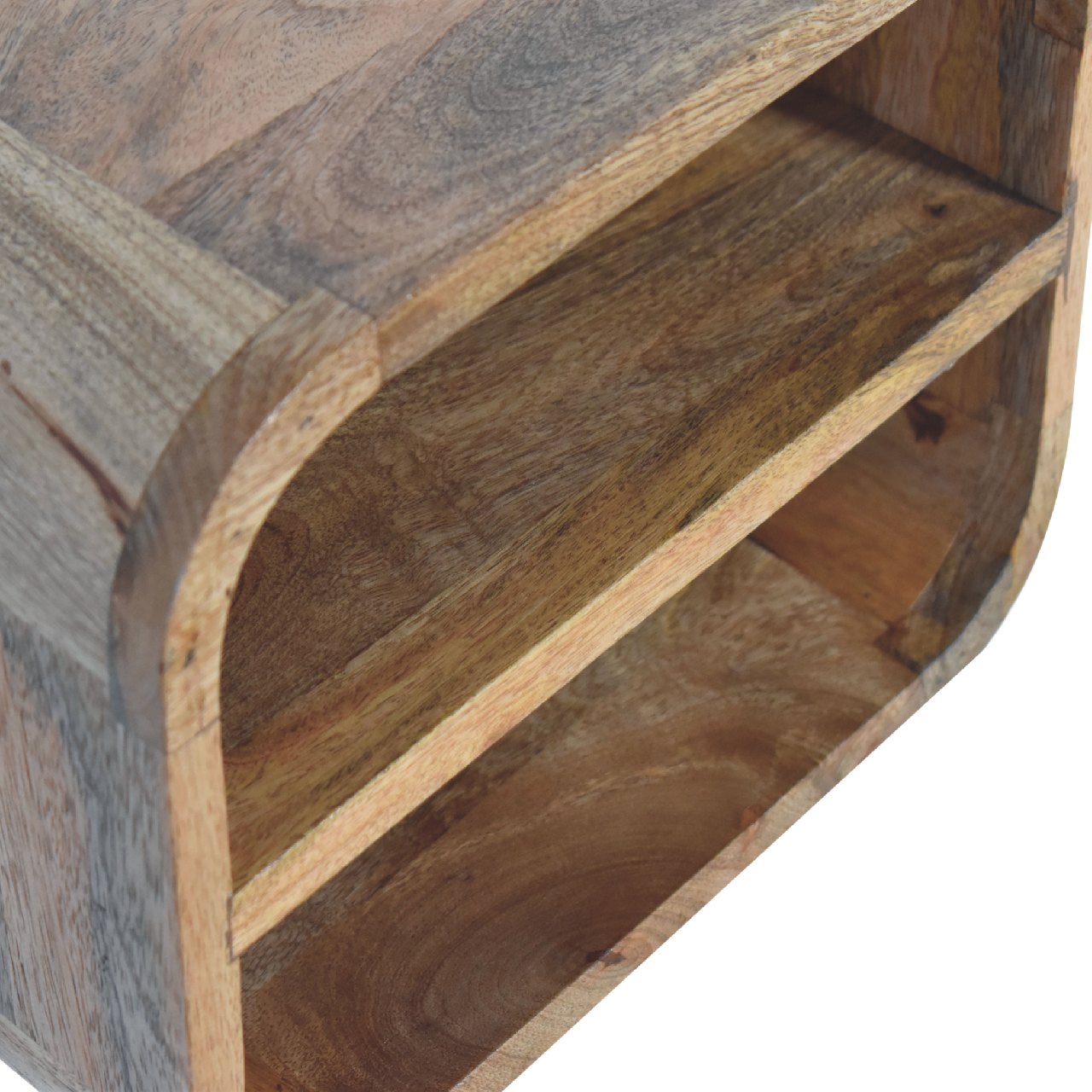 Oak-ish Floating Open Curve Bedside - Handmade Solid Wood 2 shelves