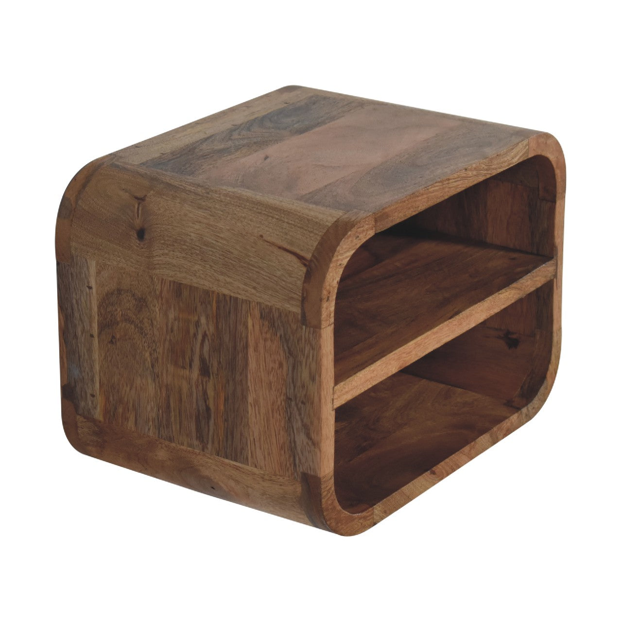 Oak-ish Floating Open Curve Bedside - Handmade Solid Wood 2 shelves
