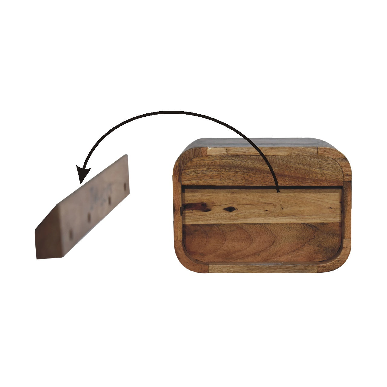 Oak-ish Floating Open Curve Bedside - Handmade Solid Wood 2 shelves
