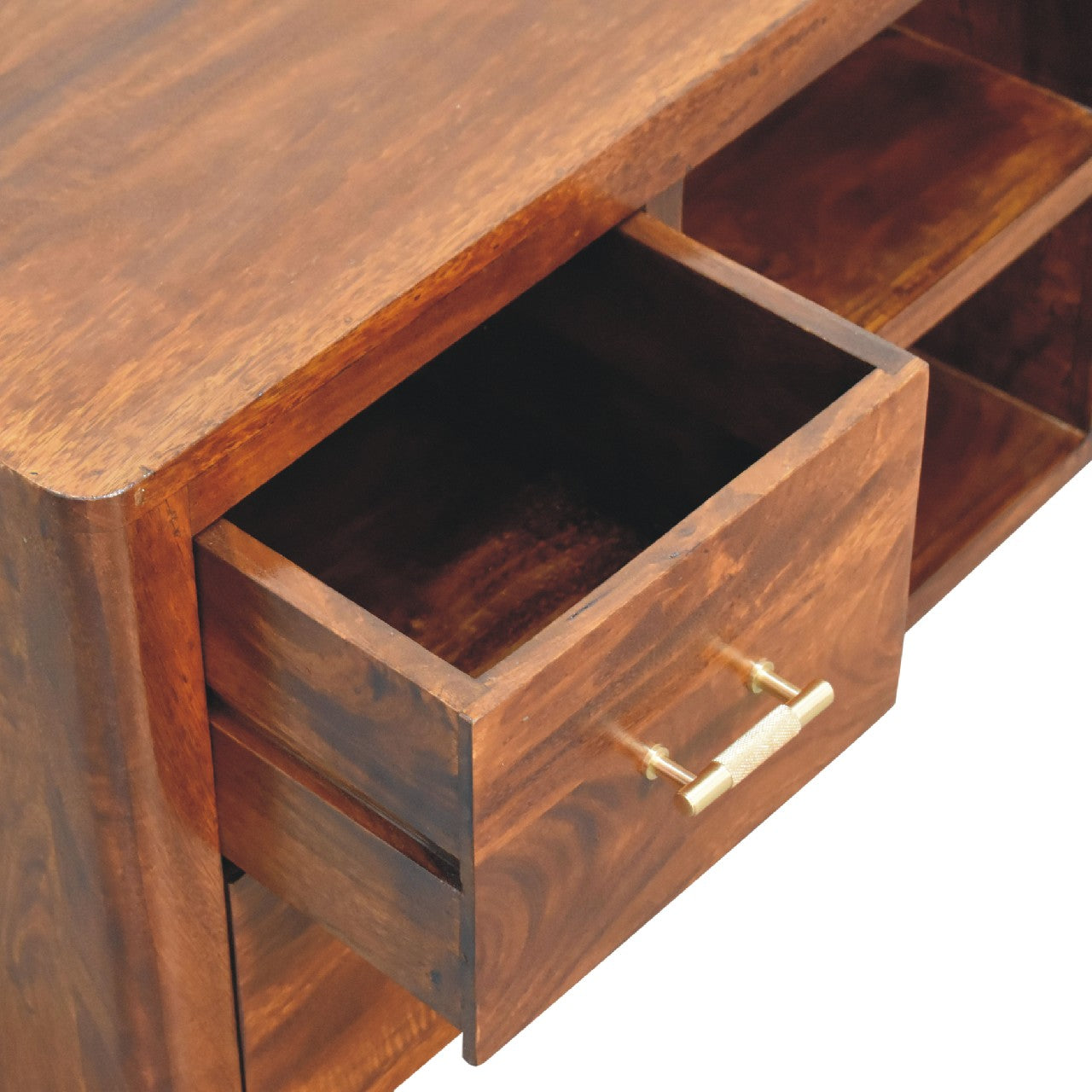4 Drawers and 2 shelves Luca Media Unit - Handmade Solid Wood With Golden Bar