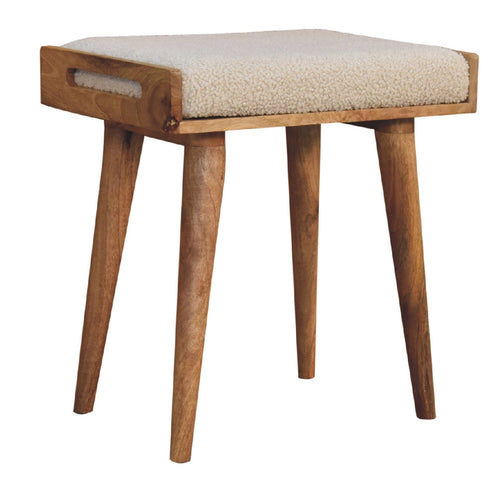 Boucle Cream Tray Style Footstool - Handmade Solid Wood and Flat Tray-Style Top