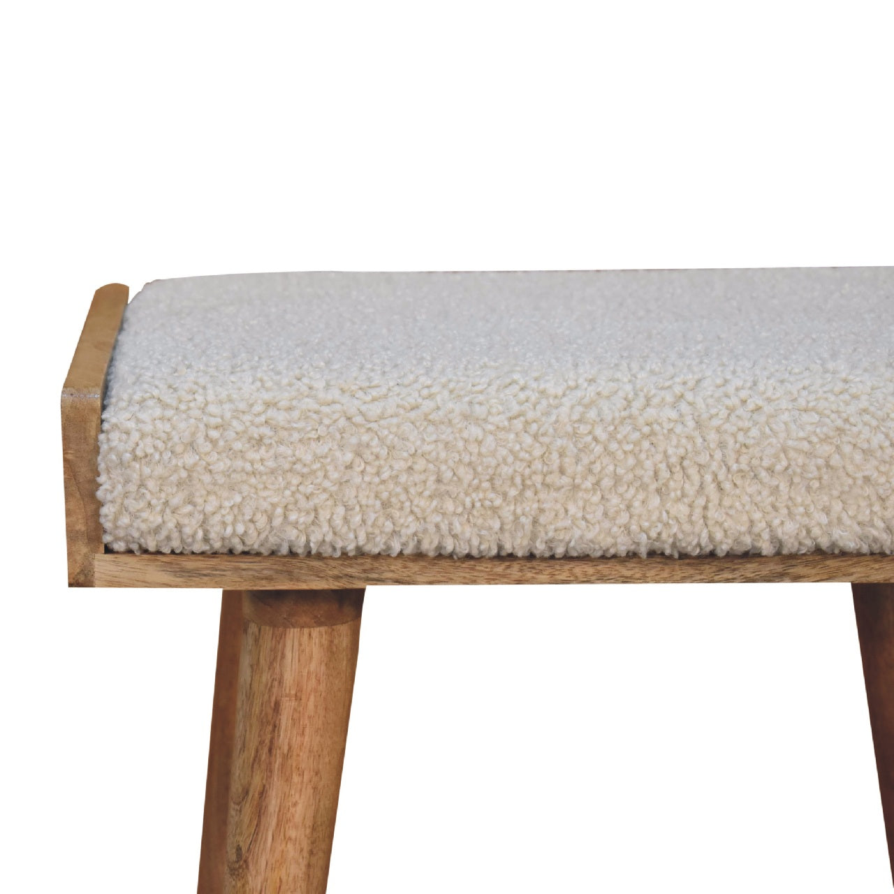 Boucle Cream Tray Style Footstool - Handmade Solid Wood and Flat Tray-Style Top