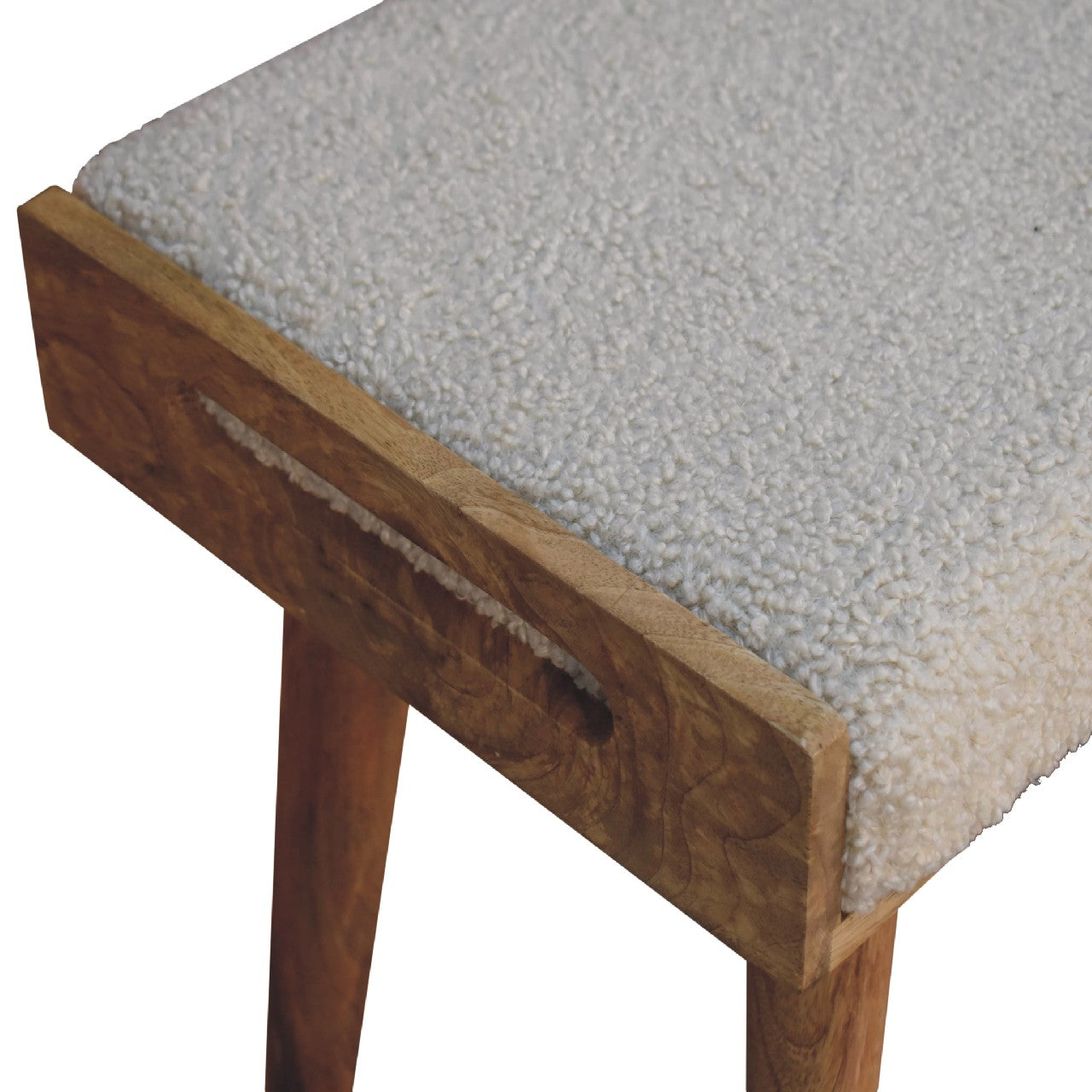 Boucle Cream Tray Style Footstool - Handmade Solid Wood and Flat Tray-Style Top
