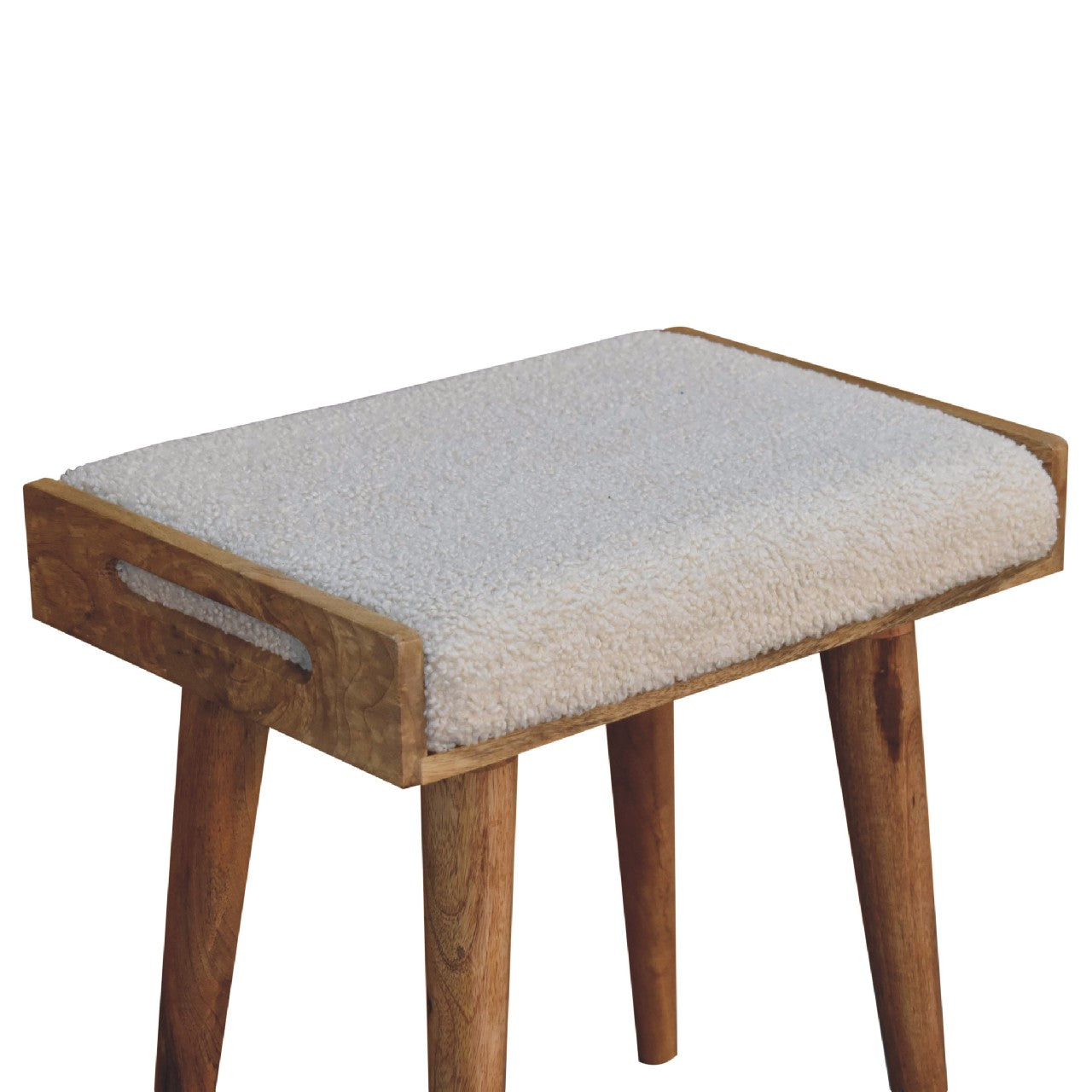 Boucle Cream Tray Style Footstool - Handmade Solid Wood and Flat Tray-Style Top