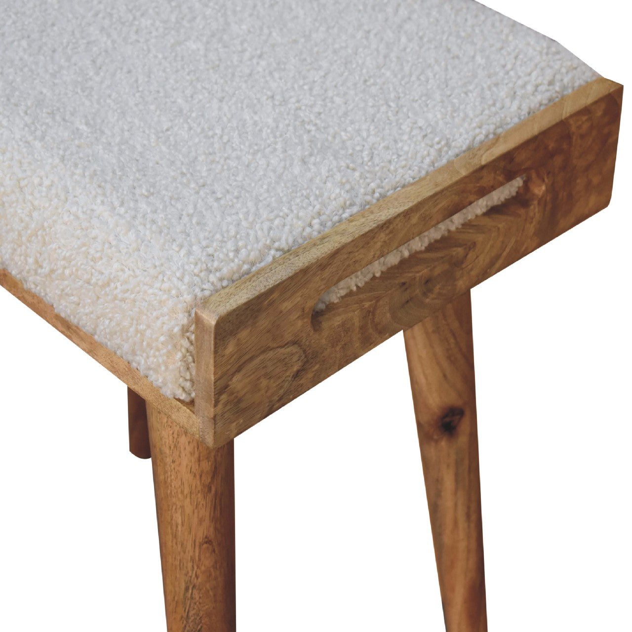 Boucle Cream Tray Style Footstool - Handmade Solid Wood and Flat Tray-Style Top