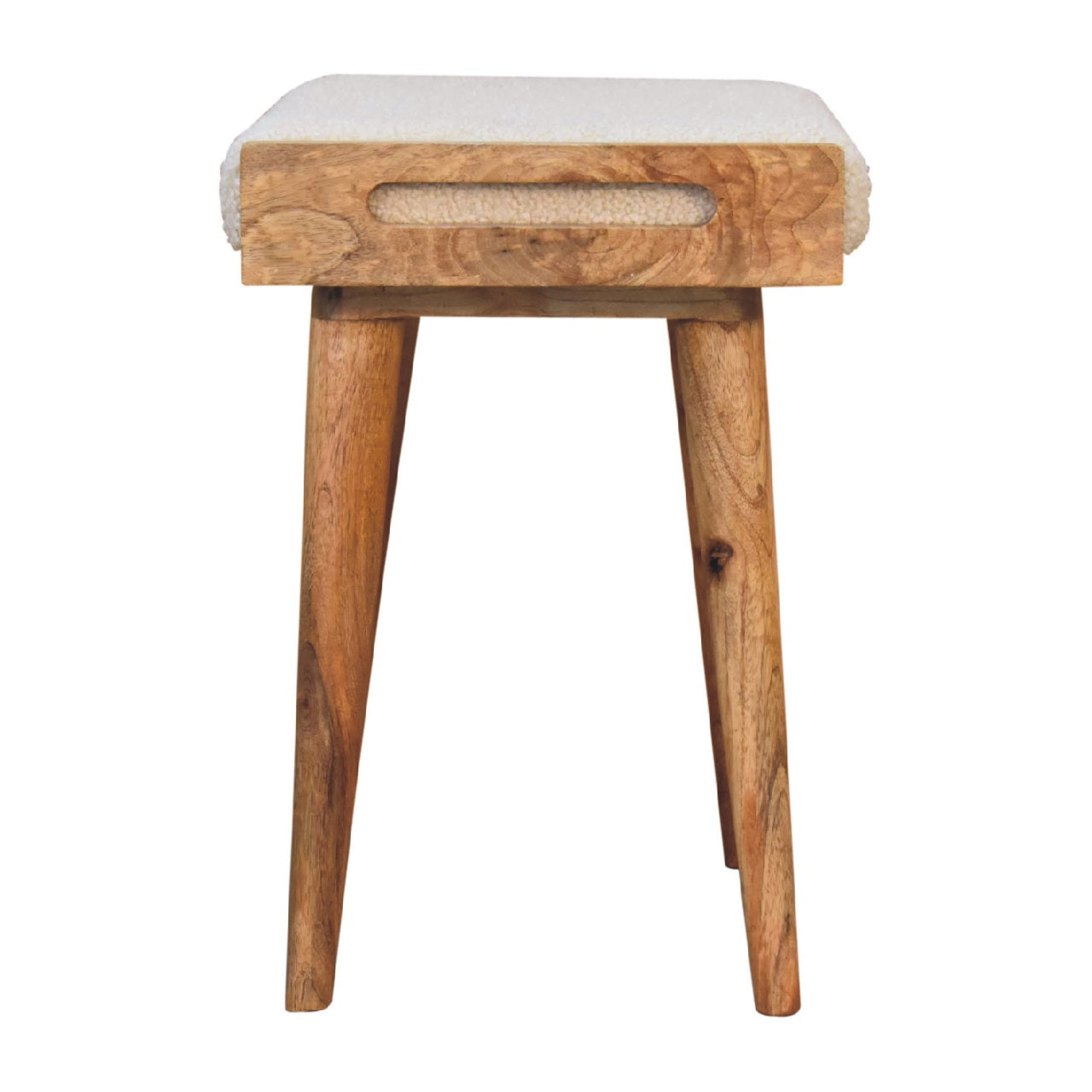 Boucle Cream Tray Style Footstool - Handmade Solid Wood and Flat Tray-Style Top