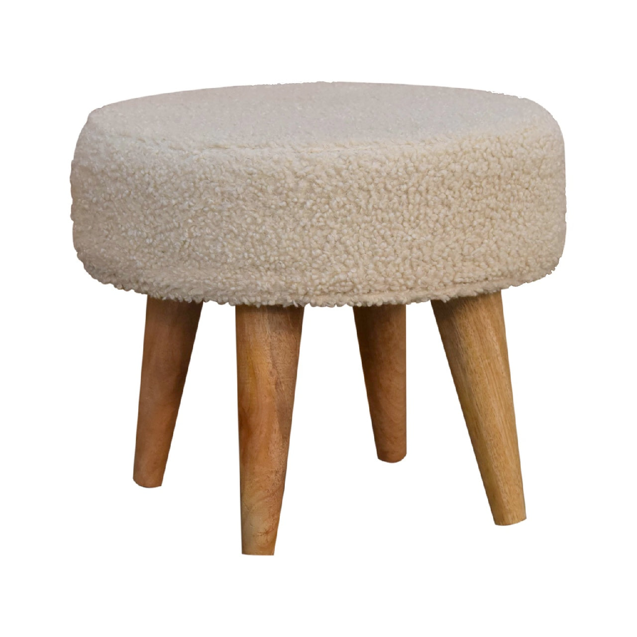 Cream Boucle Petite Footstool - Handmade Solid Wood Frame with Soft Cream Boucle Upholstery and Compact Design