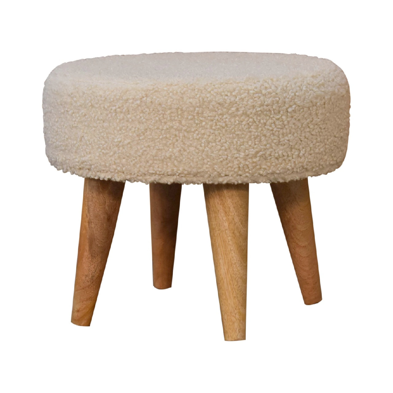 Cream Boucle Petite Footstool - Handmade Solid Wood Frame with Soft Cream Boucle Upholstery and Compact Design