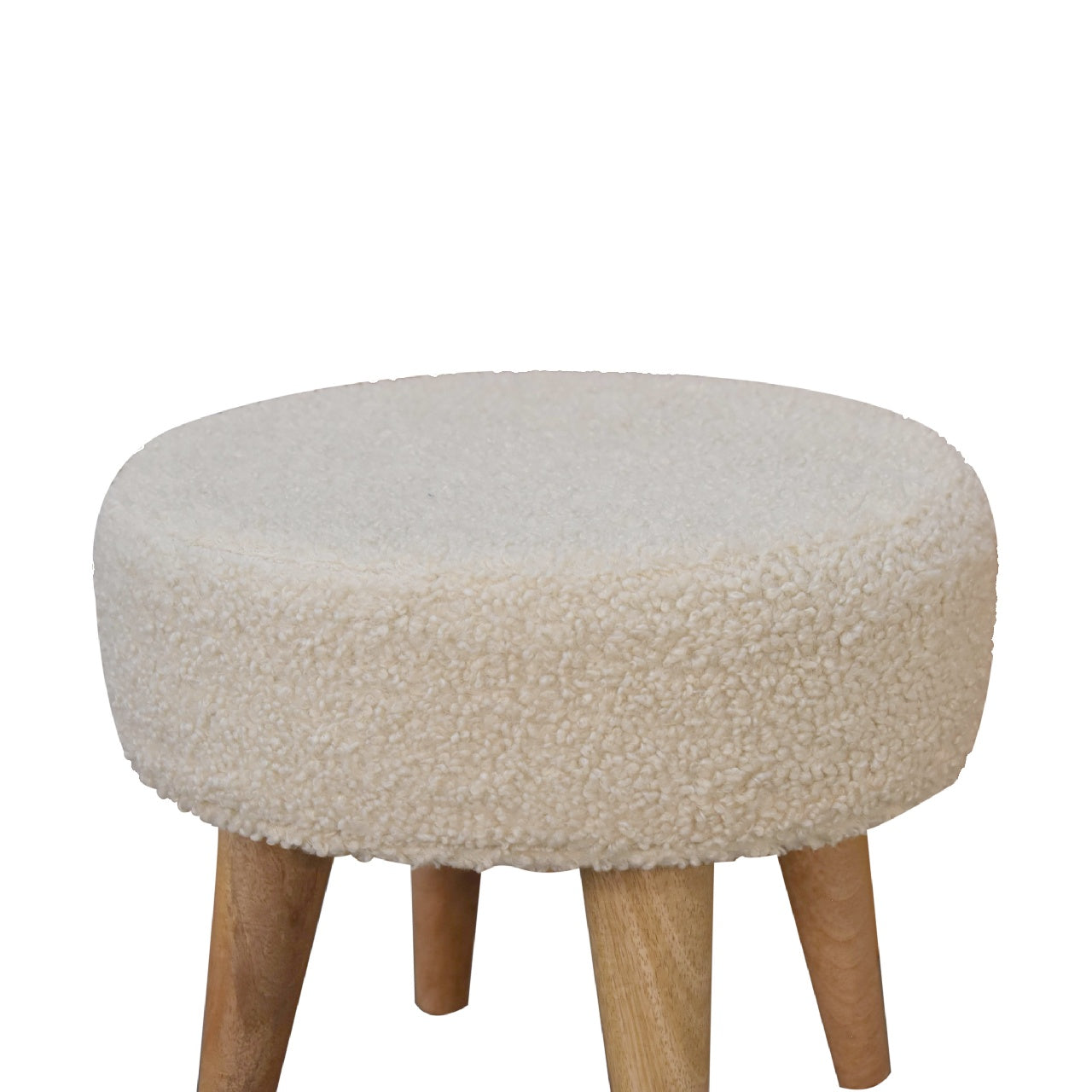 Cream Boucle Petite Footstool - Handmade Solid Wood Frame with Soft Cream Boucle Upholstery and Compact Design