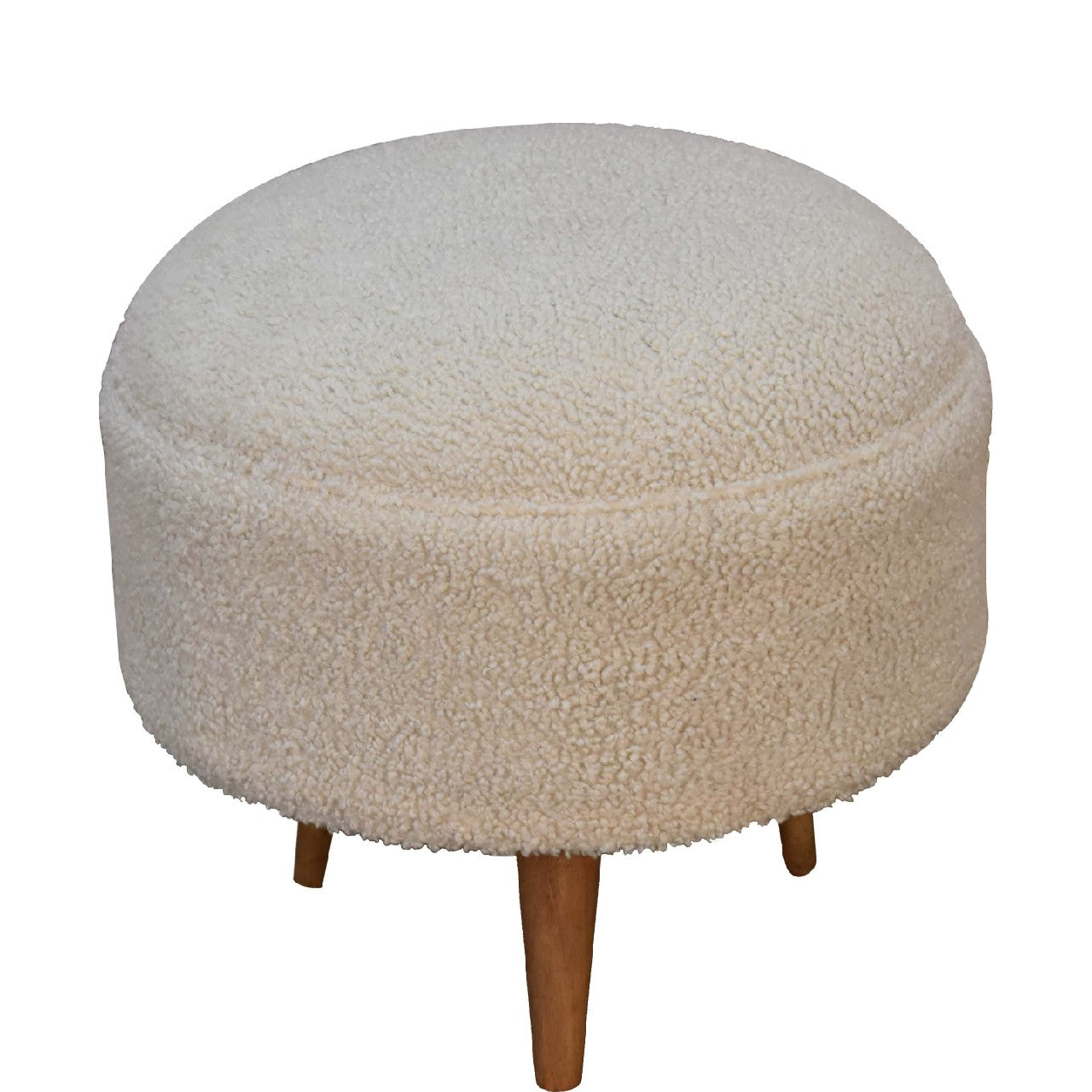 Cream Boucle Rounded Footstool - Handmade Solid Wood Frame with Soft Cream Boucle Upholstery and Rounded Design