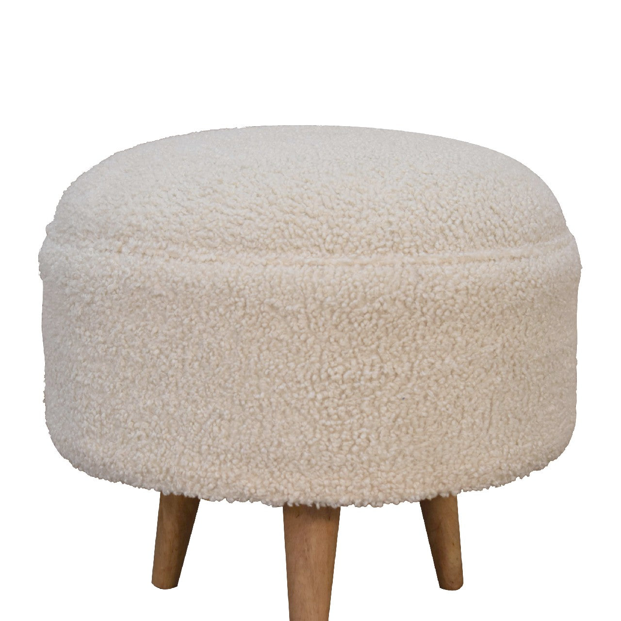 Cream Boucle Rounded Footstool - Handmade Solid Wood Frame with Soft Cream Boucle Upholstery and Rounded Design
