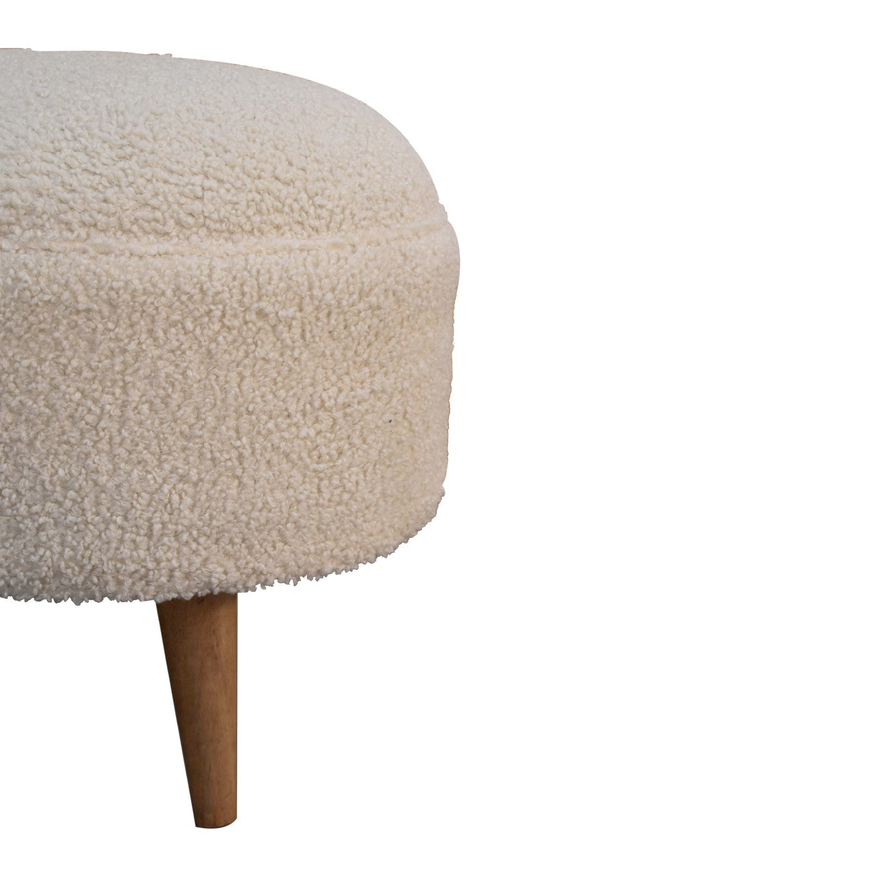 Cream Boucle Rounded Footstool - Handmade Solid Wood Frame with Soft Cream Boucle Upholstery and Rounded Design