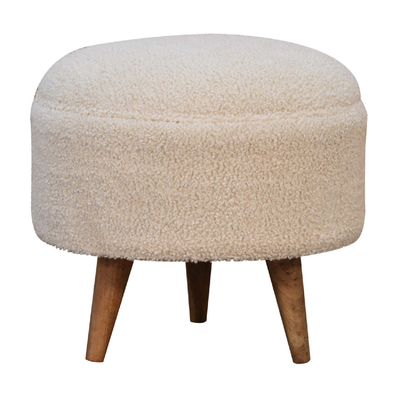 Cream Boucle Rounded Footstool - Handmade Solid Wood Frame with Soft Cream Boucle Upholstery and Rounded Design