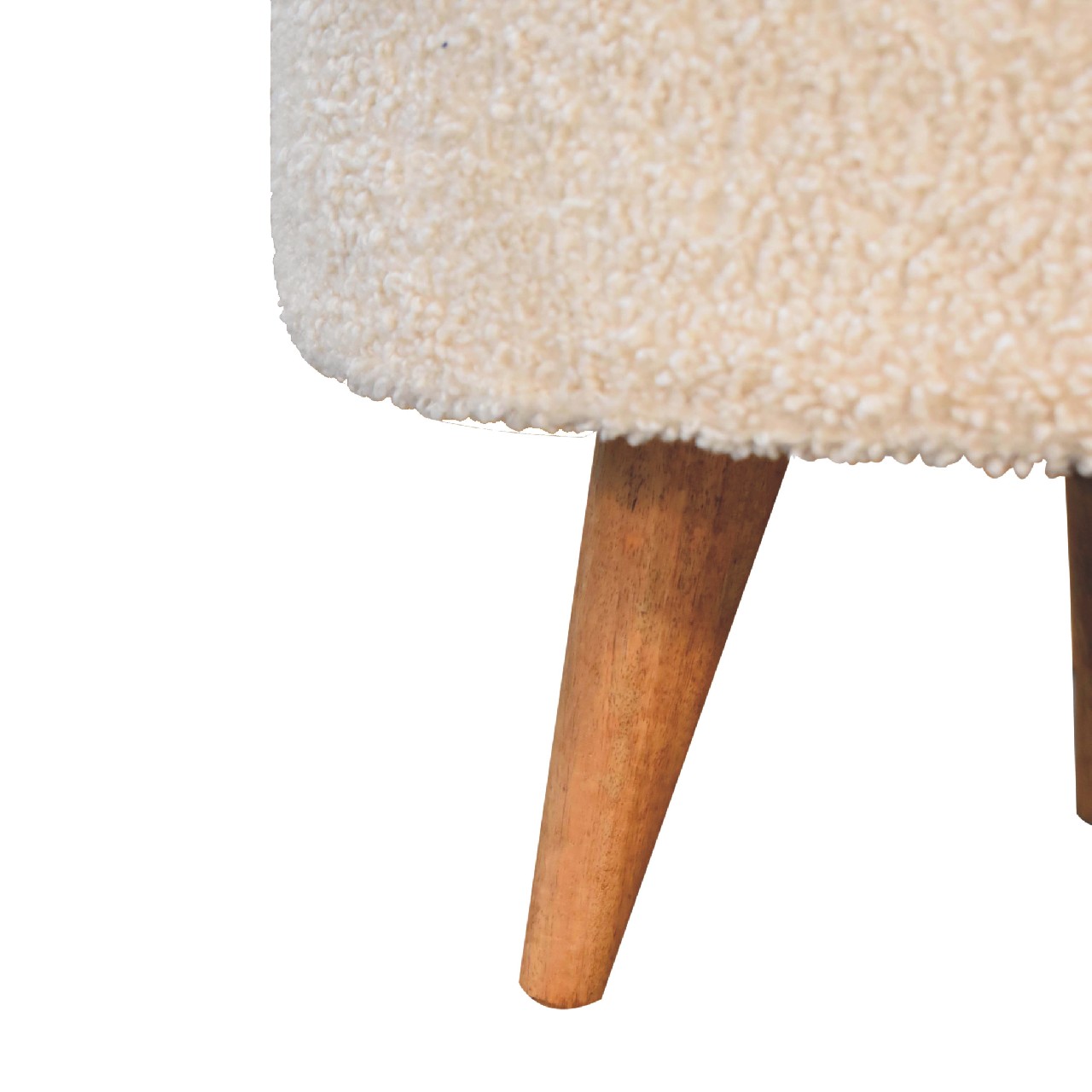 Cream Boucle Rounded Footstool - Handmade Solid Wood Frame with Soft Cream Boucle Upholstery and Rounded Design