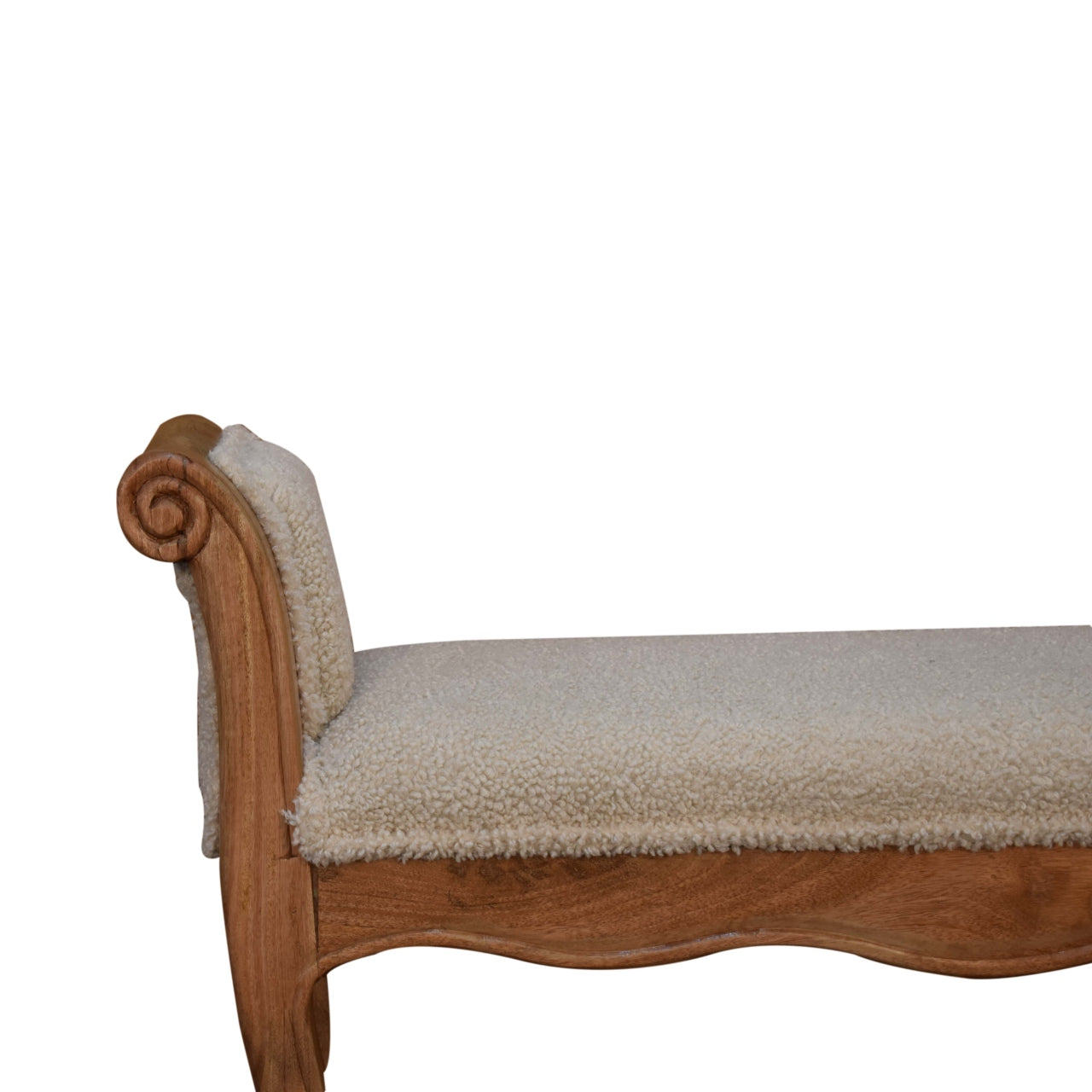 Cream Boucle French Style Bench – Handmade Solid Wood Frame with Cream Boucle Upholstery and Elegant Curved Legs
