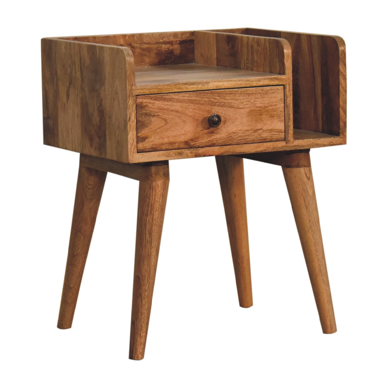 Oak-ish Collective Bedside Handmade Solid Wood Nightstand with Drawer and Open Shelf