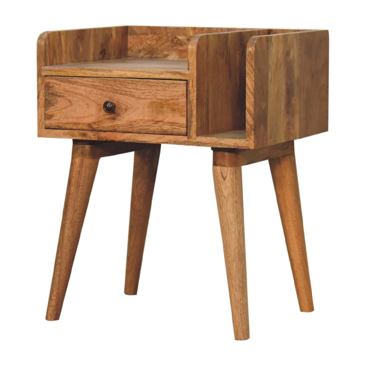 Oak-ish Collective Bedside Handmade Solid Wood Nightstand with Drawer and Open Shelf