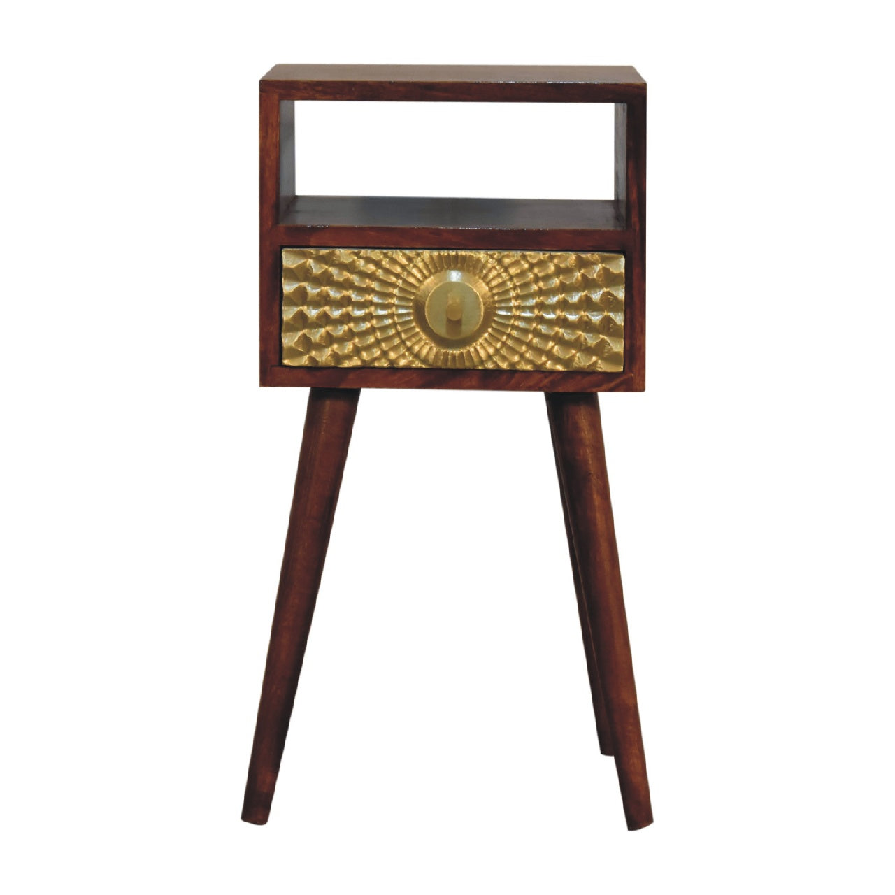 Eden Mini Bedside - Handmade Solid Wood Compact Nightstand with Drawer and Open Shelf Gold sunrise