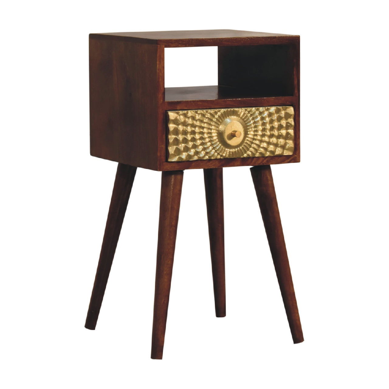 Eden Mini Bedside - Handmade Solid Wood Compact Nightstand with Drawer and Open Shelf Gold sunrise