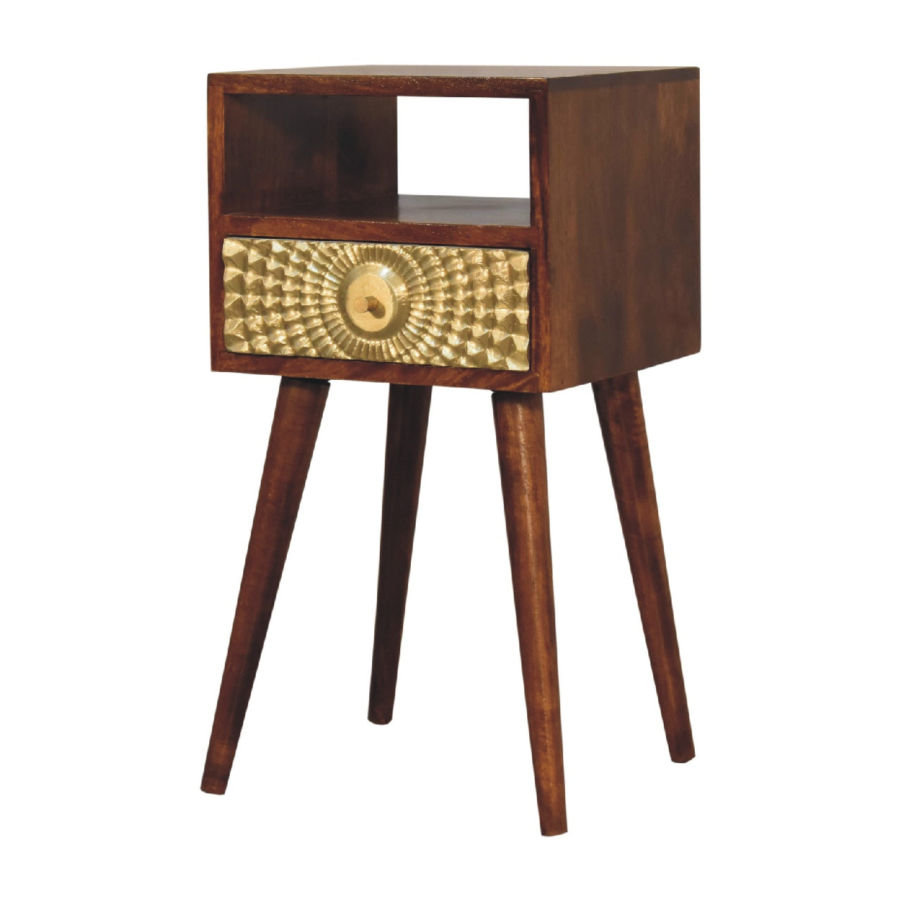 Eden Mini Bedside - Handmade Solid Wood Compact Nightstand with Drawer and Open Shelf Gold sunrise