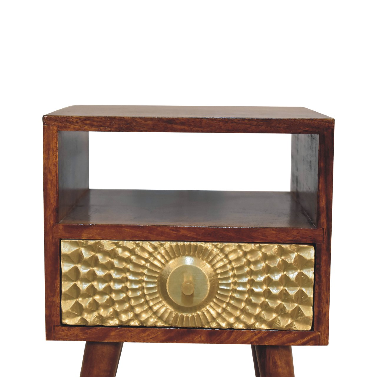 Eden Mini Bedside - Handmade Solid Wood Compact Nightstand with Drawer and Open Shelf Gold sunrise