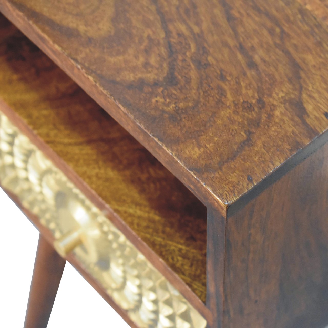 Eden Mini Bedside - Handmade Solid Wood Compact Nightstand with Drawer and Open Shelf Gold sunrise