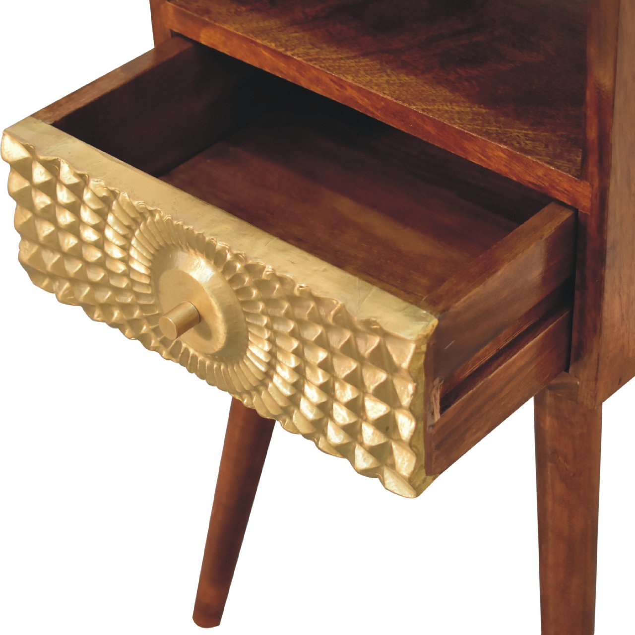 Eden Mini Bedside - Handmade Solid Wood Compact Nightstand with Drawer and Open Shelf Gold sunrise