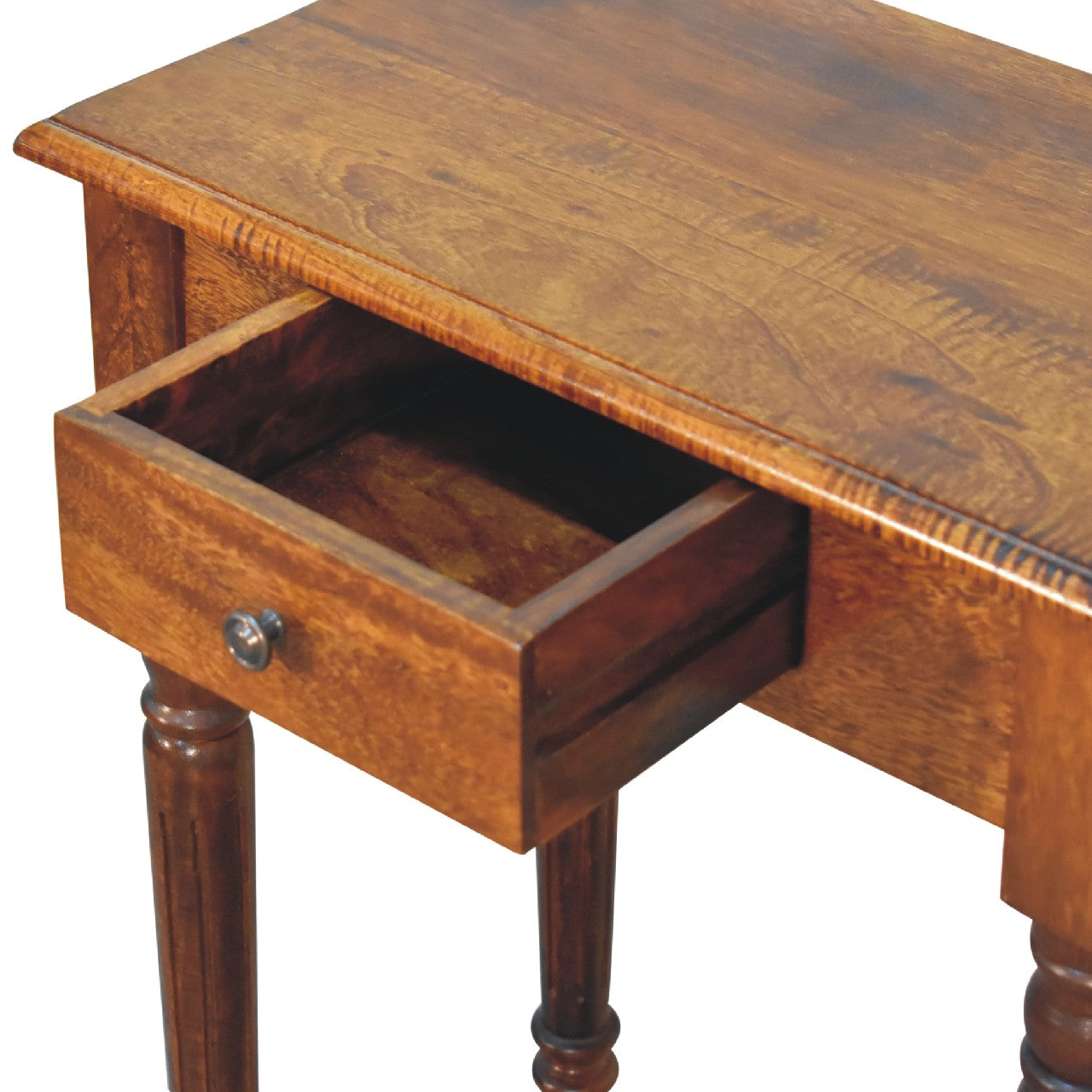 Chestnut Turned Leg Writing Desk With Drawer Handmade Solid Wood Vintage Inspired