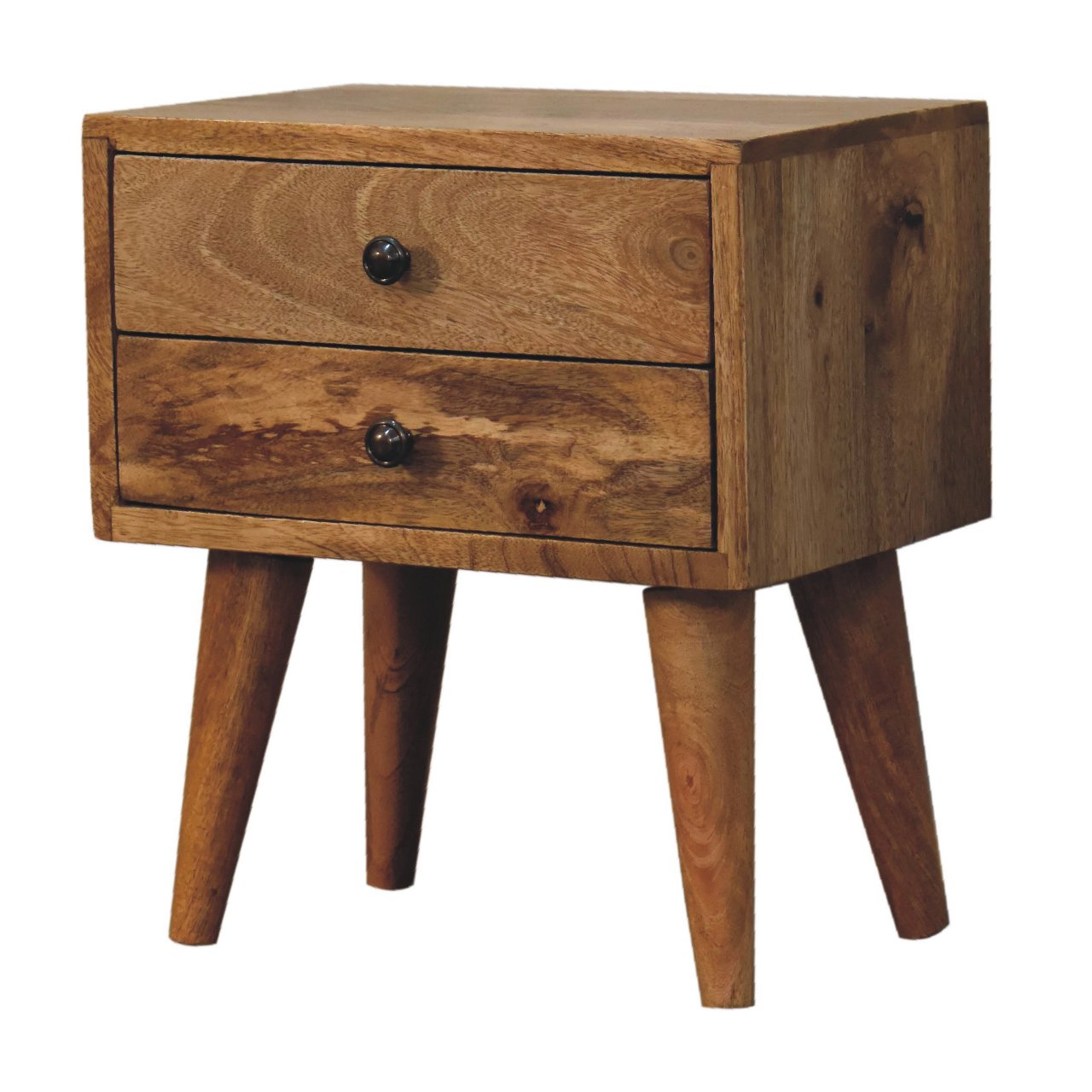 Mini Oak-ish Modern Bedside - 2 Drawer HAndmade Solid Wood