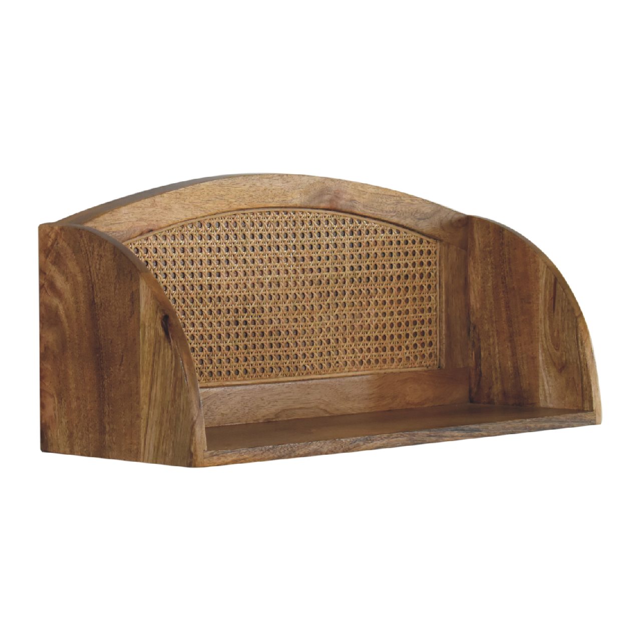 Larissa Open Wall Mounted Shelf - Solid Wood And Rattan