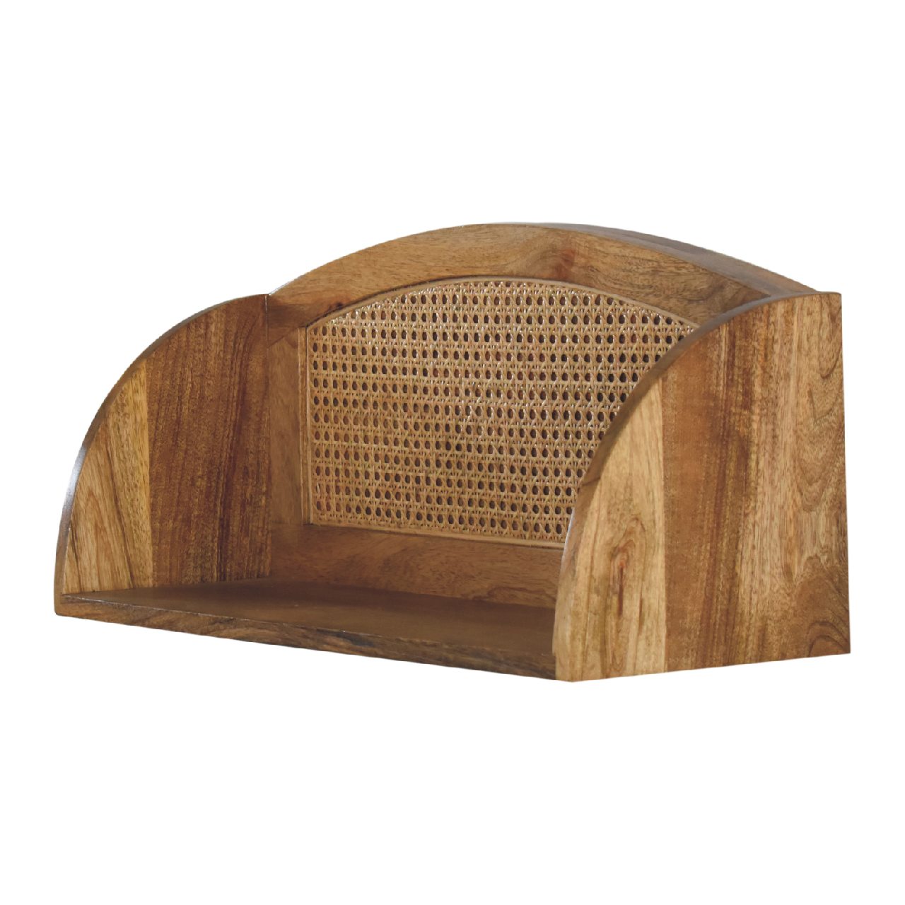 Larissa Open Wall Mounted Shelf - Solid Wood And Rattan