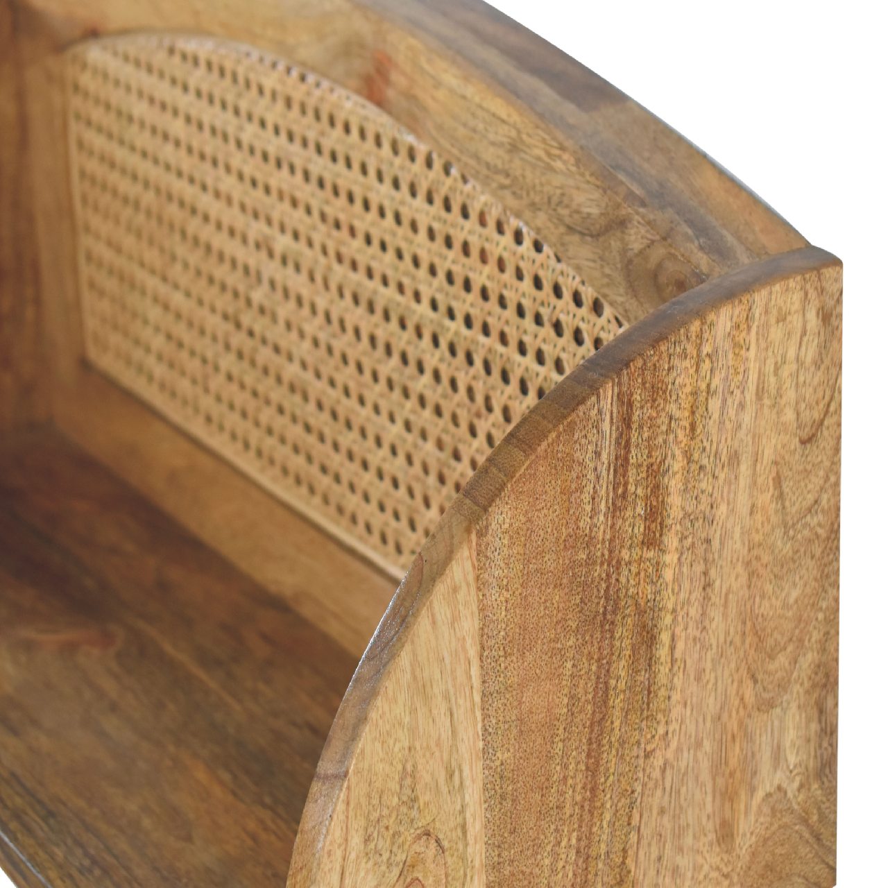 Larissa Open Wall Mounted Shelf - Solid Wood And Rattan
