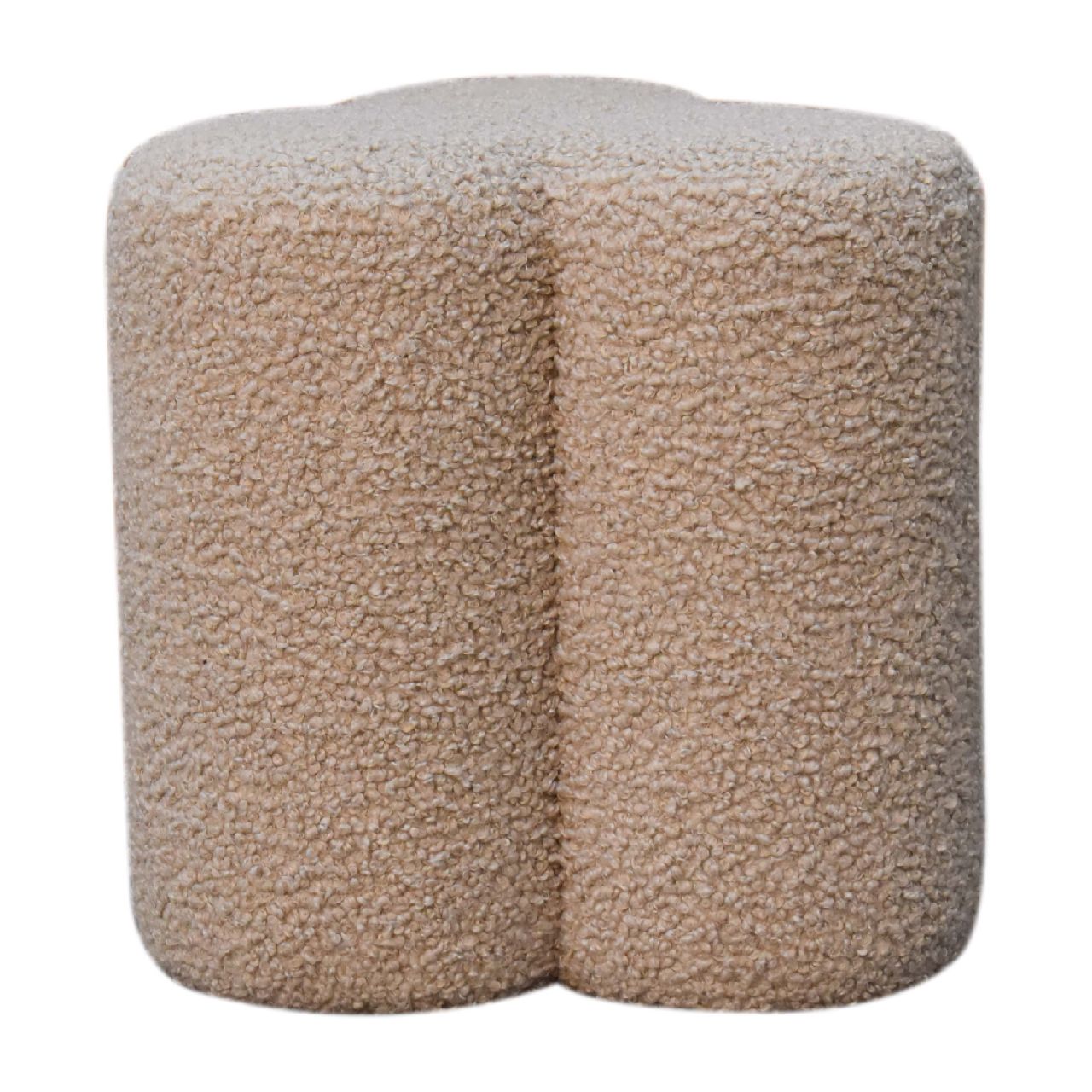 Mud Boucle Clover Footstool - Handmade Solid Wood Frame with Mud-Coloured Boucle Upholstery and Clover-Shaped Design