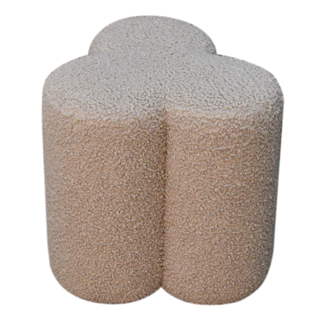 Mud Boucle Clover Footstool - Handmade Solid Wood Frame with Mud-Coloured Boucle Upholstery and Clover-Shaped Design