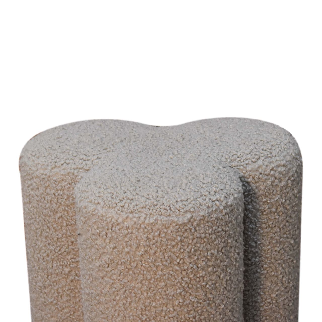 Mud Boucle Clover Footstool - Handmade Solid Wood Frame with Mud-Coloured Boucle Upholstery and Clover-Shaped Design