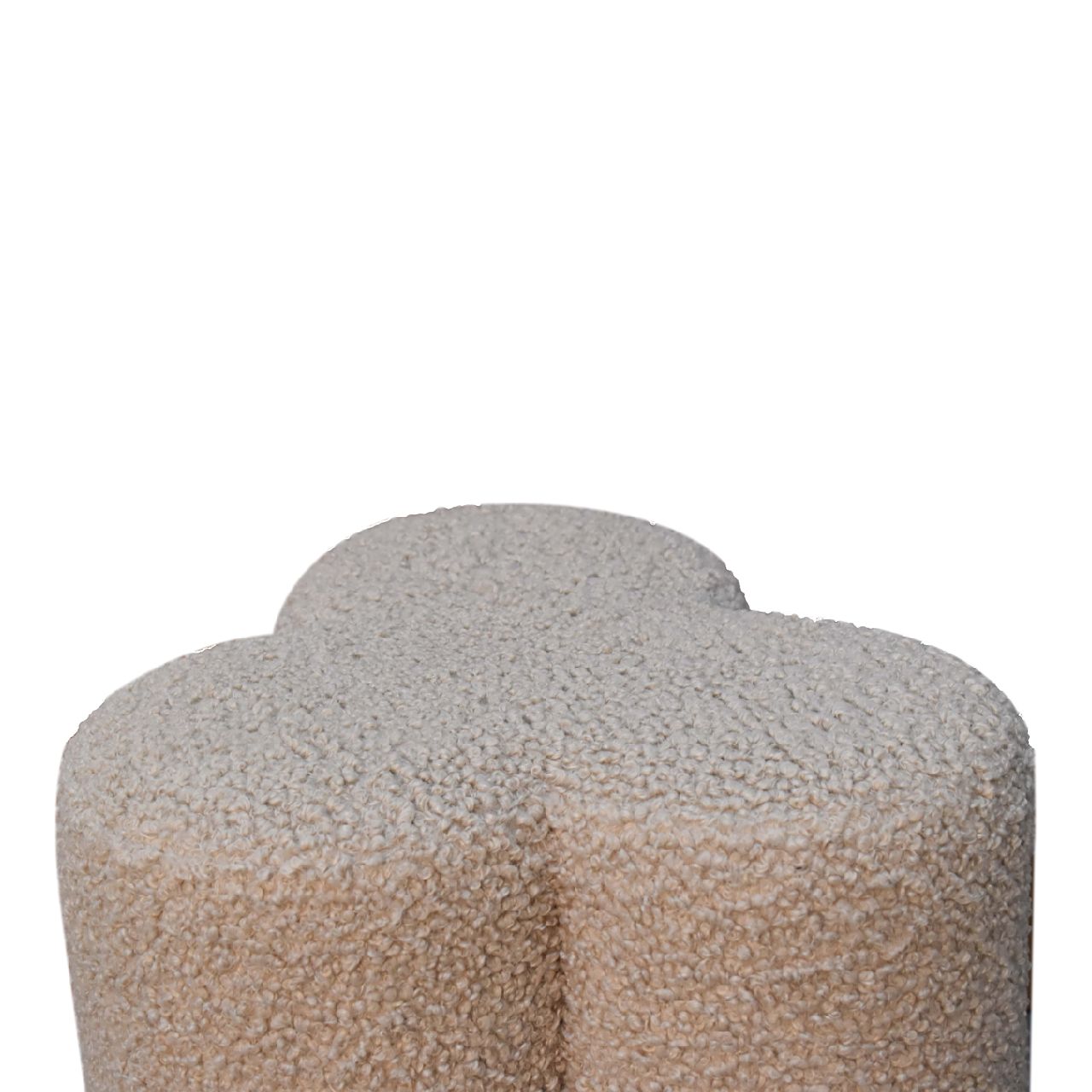 Mud Boucle Clover Footstool - Handmade Solid Wood Frame with Mud-Coloured Boucle Upholstery and Clover-Shaped Design