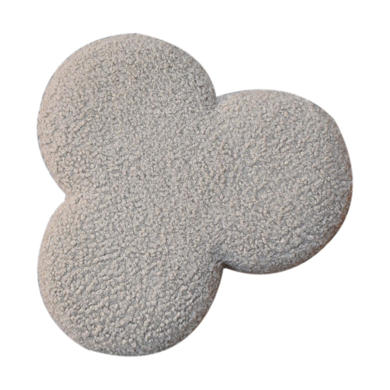 Mud Boucle Clover Footstool - Handmade Solid Wood Frame with Mud-Coloured Boucle Upholstery and Clover-Shaped Design