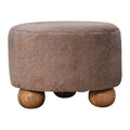 Mocha Faux Fur Round Ball Footstool - Handmade Solid Wood Frame with Plush Round Faux Fur Seat