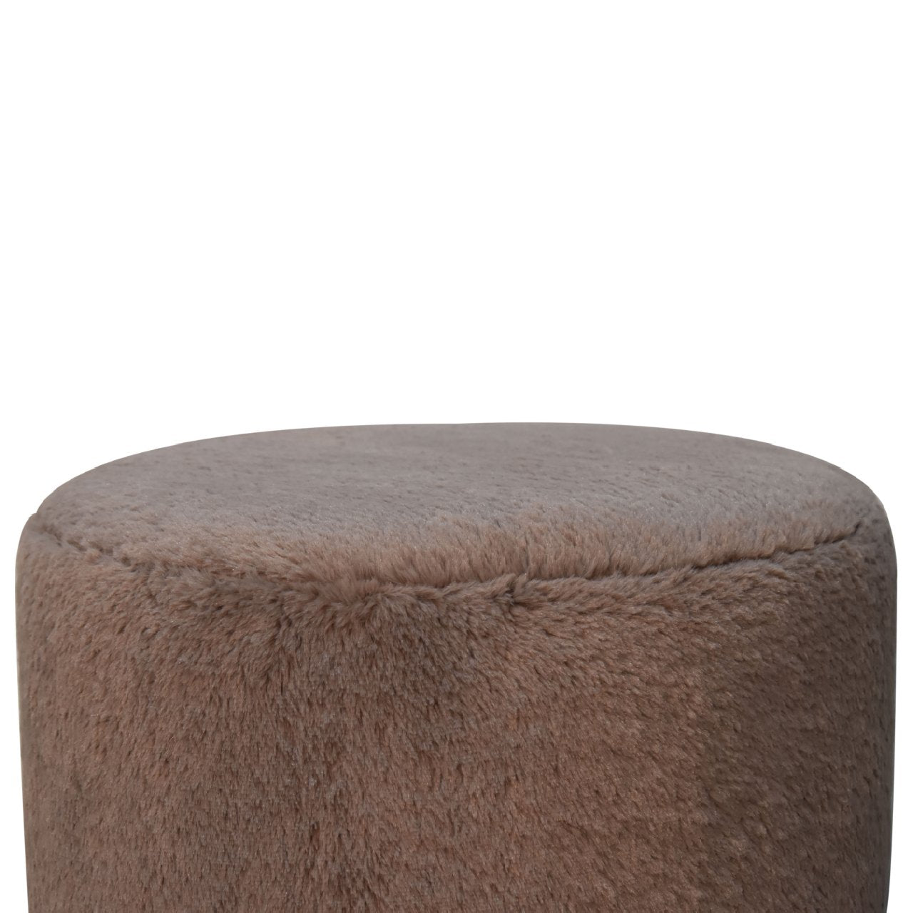 Mocha Faux Fur Round Ball Footstool - Handmade Solid Wood Frame with Plush Round Faux Fur Seat
