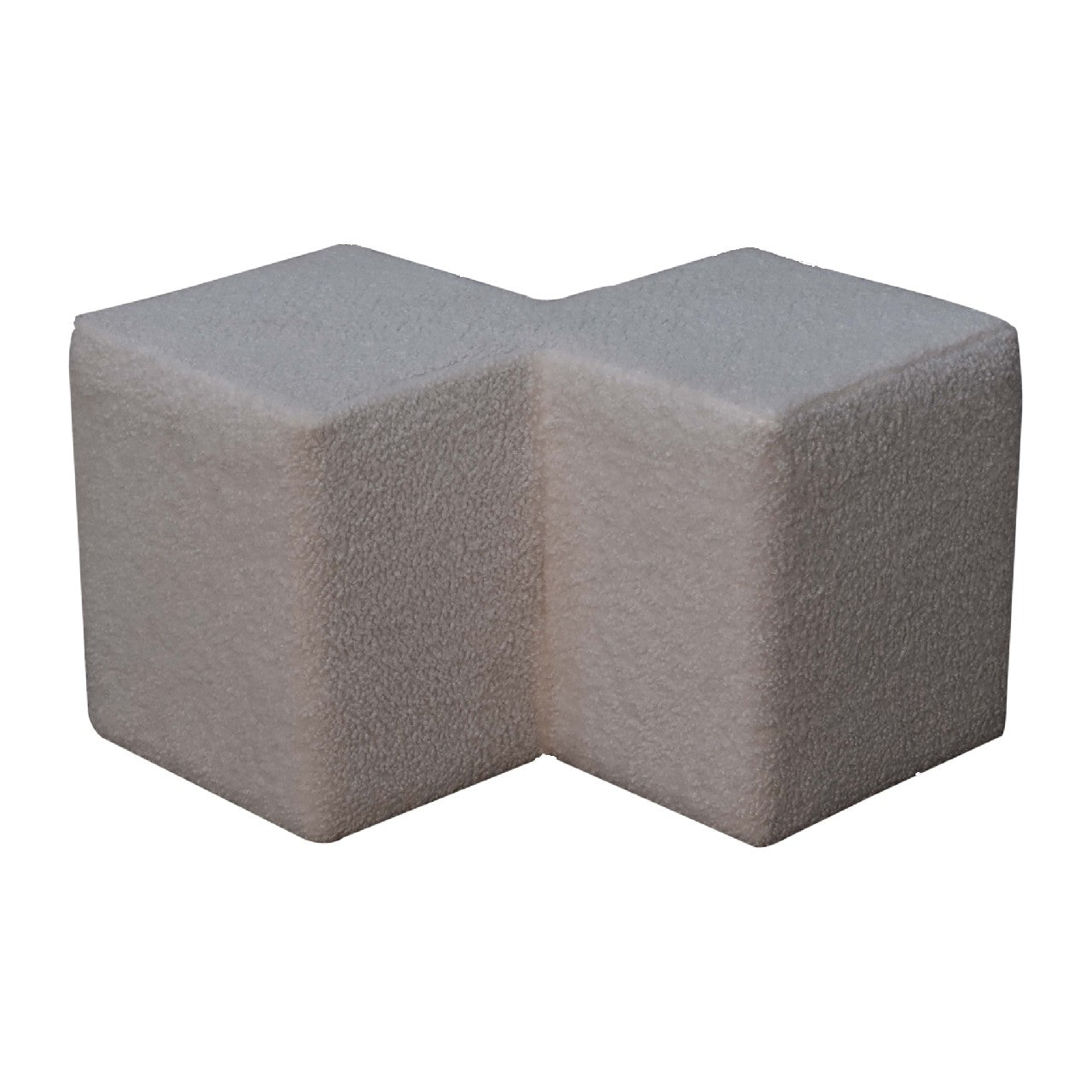 White Boucle Twin Footstool - Handmade Solid Wood Frame with White Boucle Upholstery, Set of 2