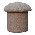 Mud Boucle Mushroom Footstool - Handmade Solid Wood Frame with Mud-Coloured Boucle Upholstery