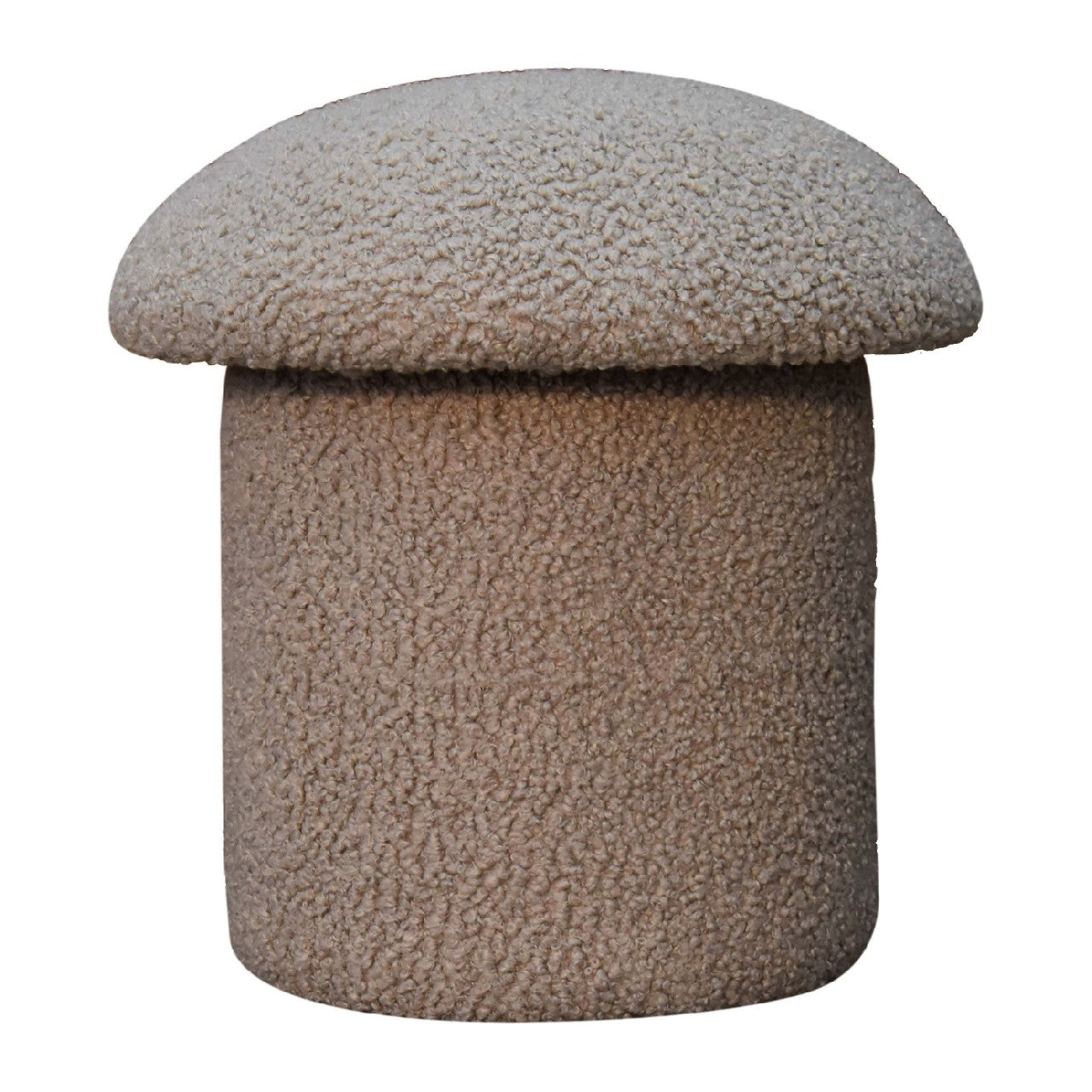 Mud Boucle Mushroom Footstool - Handmade Solid Wood Frame with Mud-Coloured Boucle Upholstery