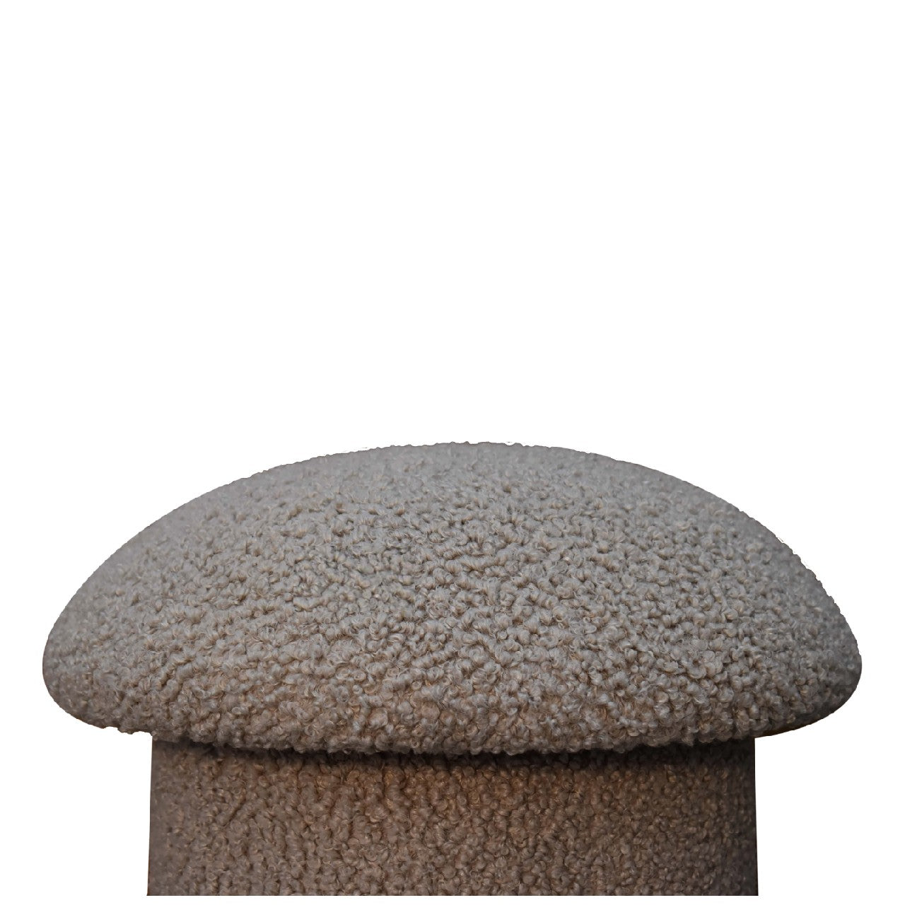 Mud Boucle Mushroom Footstool - Handmade Solid Wood Frame with Mud-Coloured Boucle Upholstery